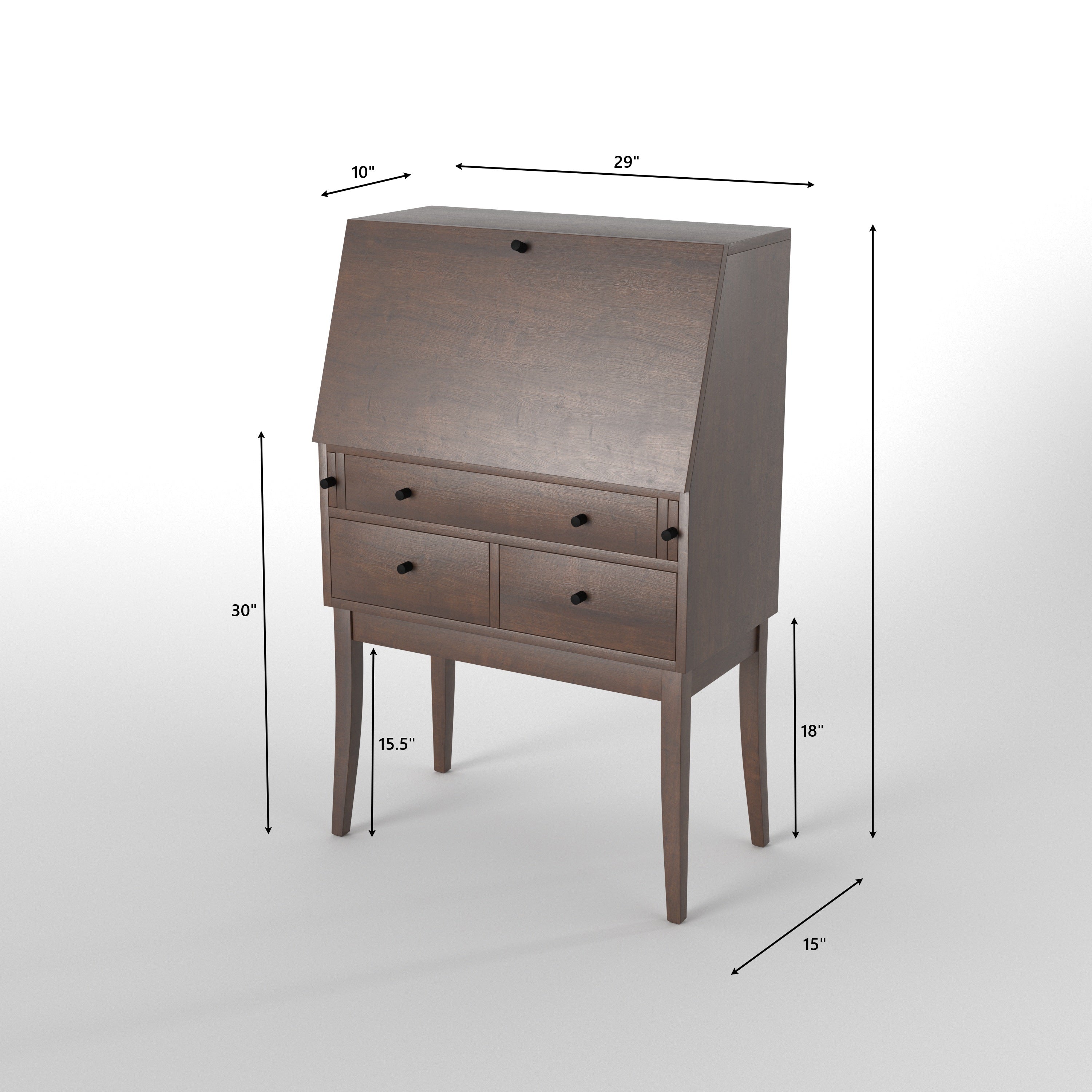 Handcrafted Solid Wood Secretary Desk Bureau with Fall-Front Lid & Four Drawers Study Table