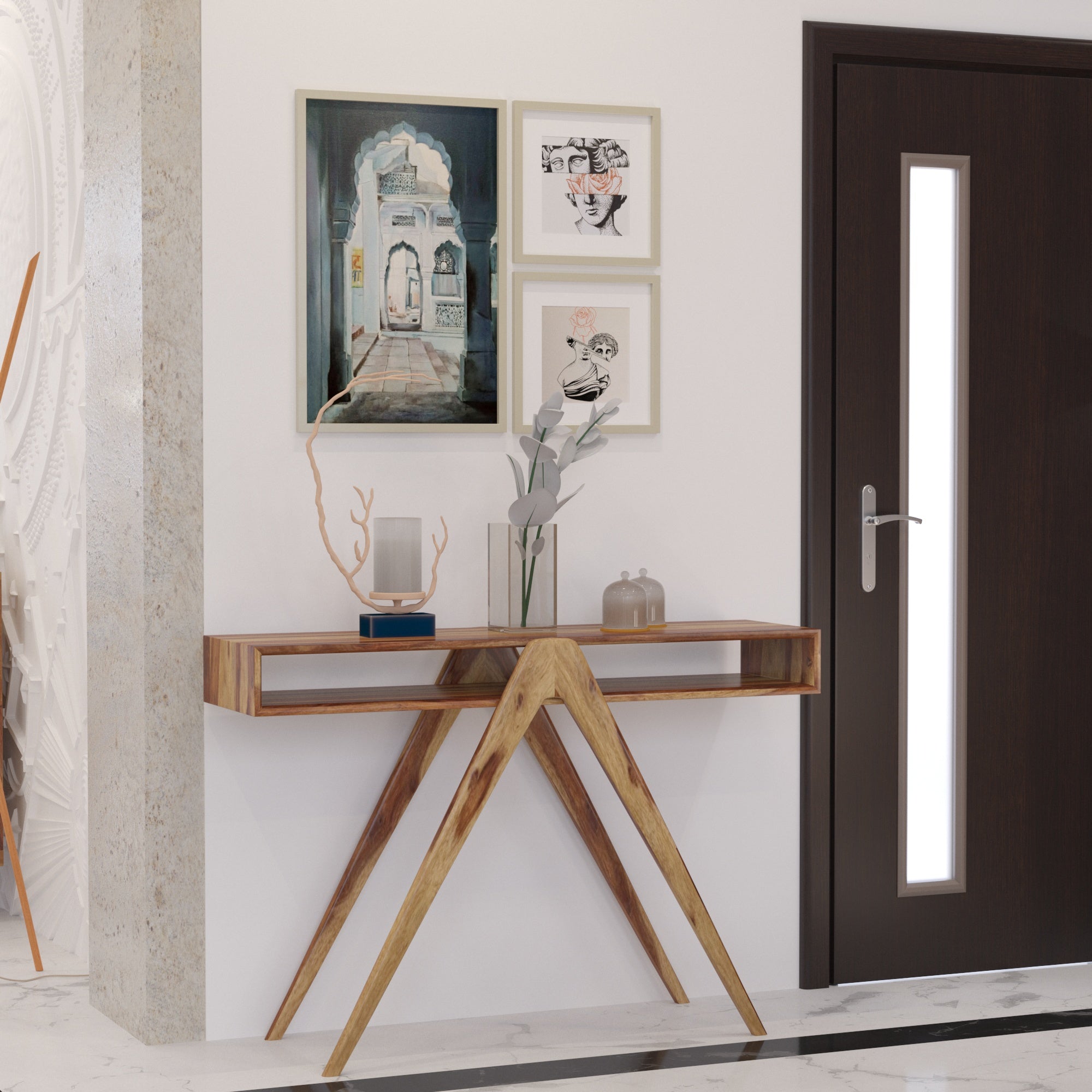 Croma Cross Legs Designed Wooden Handmade Console Table Console Table