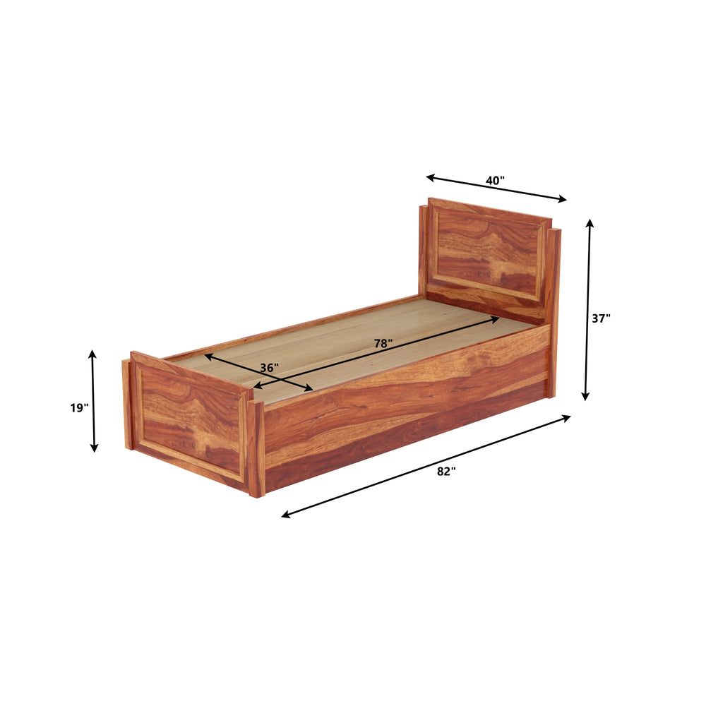 Ethnic  Handcrafted Sheesham Wood Single Storage Bed