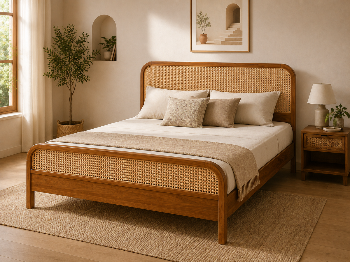 Elegant Cane Panel king size Bed Bed