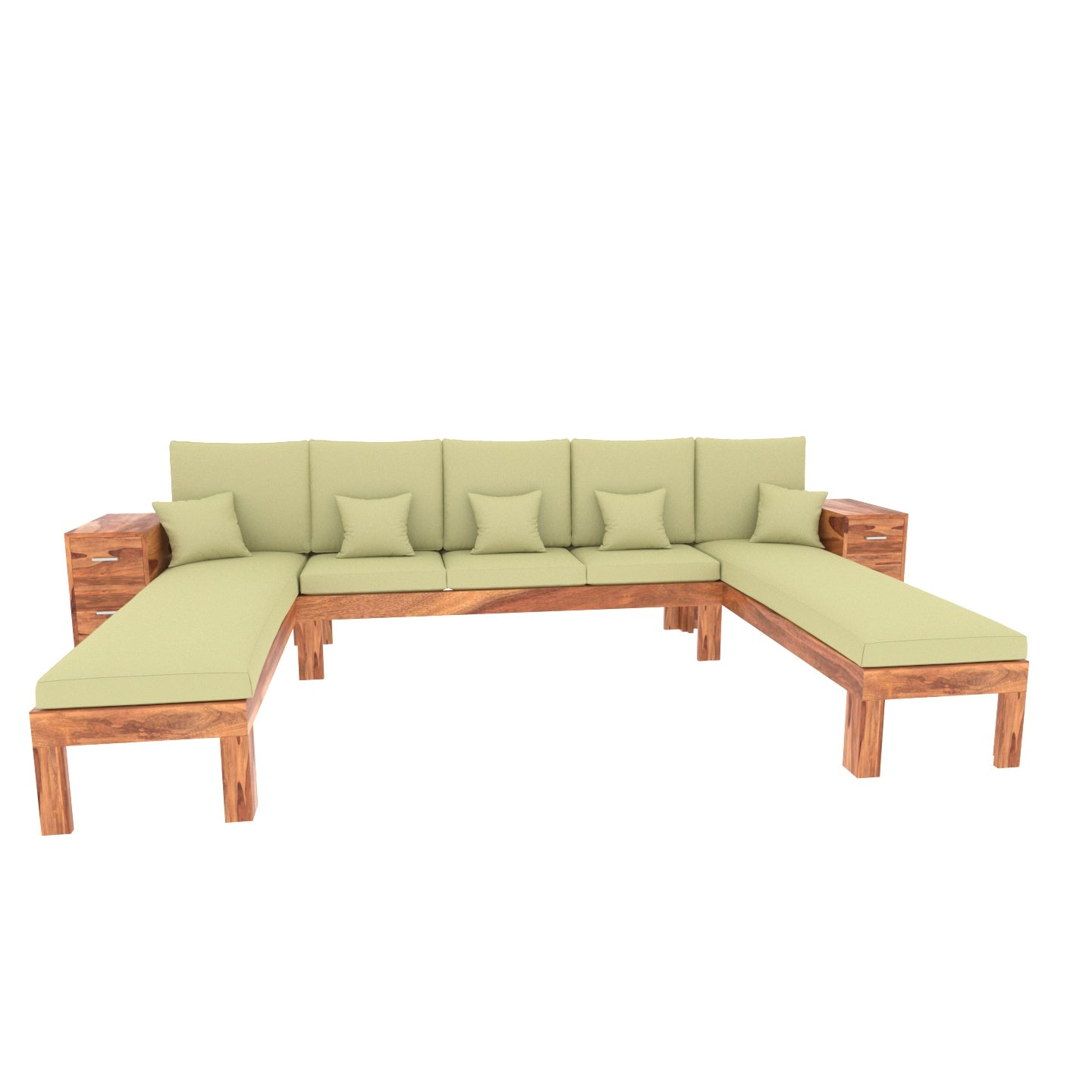 Mint Green 9 Seater Long Wooden Premium Guest Sofa Sofa