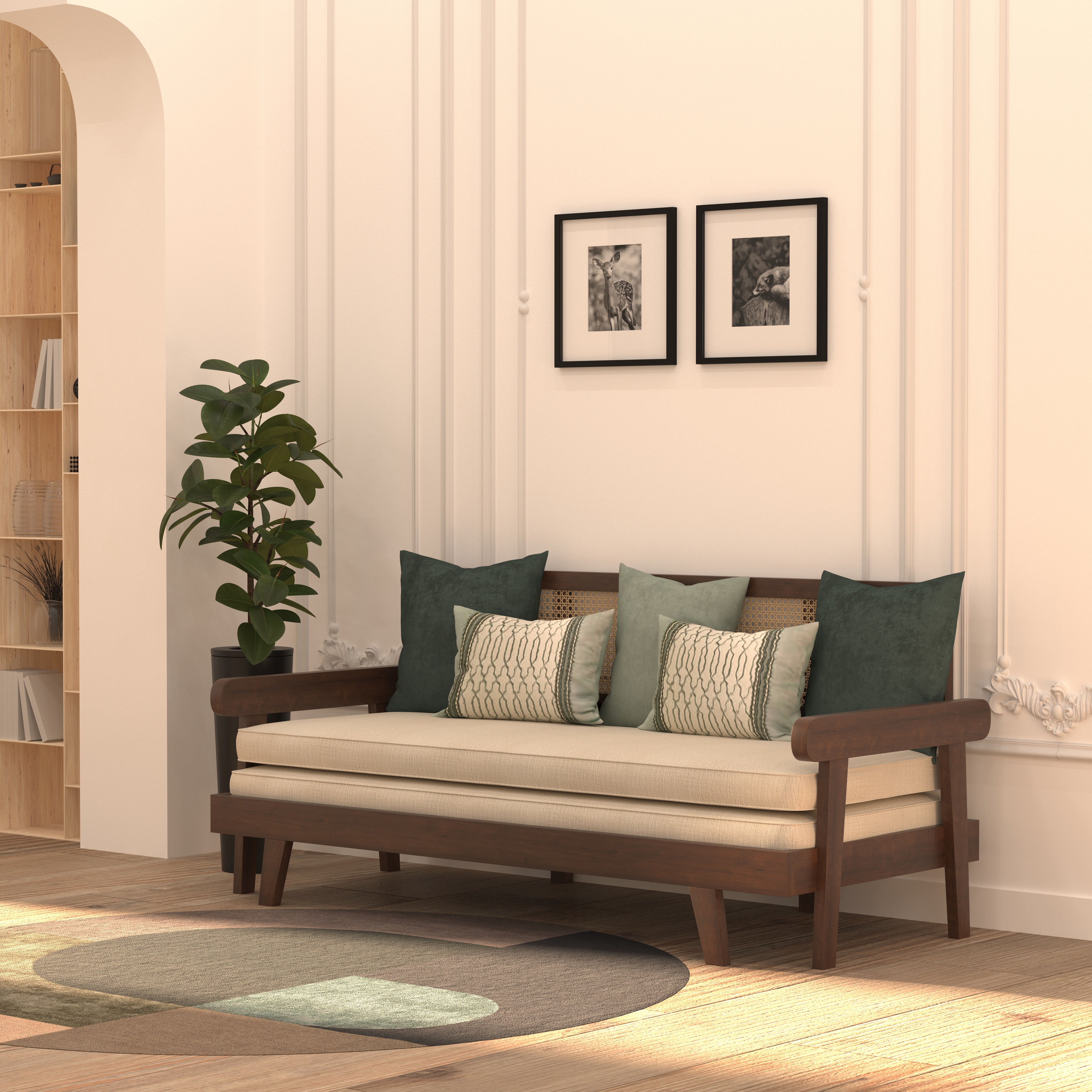 Signature Luxury Heritage Day Bed with Hand-Framed Backrest and Extendable Lounge Sofa cum bed