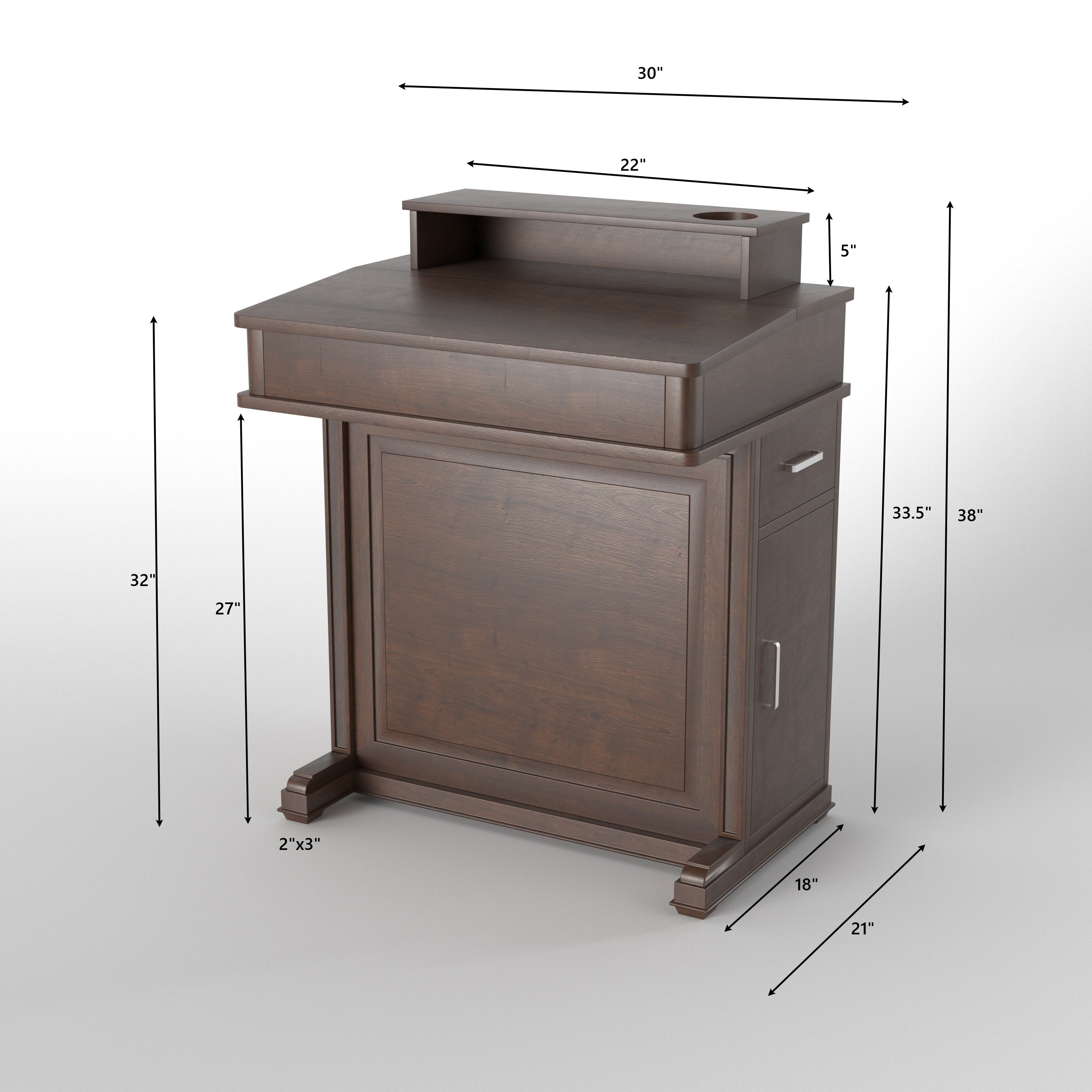Handcrafted Solid Wood Church Pulpit Lectern with Open Shelf & Side Storage Cabinets Study Table