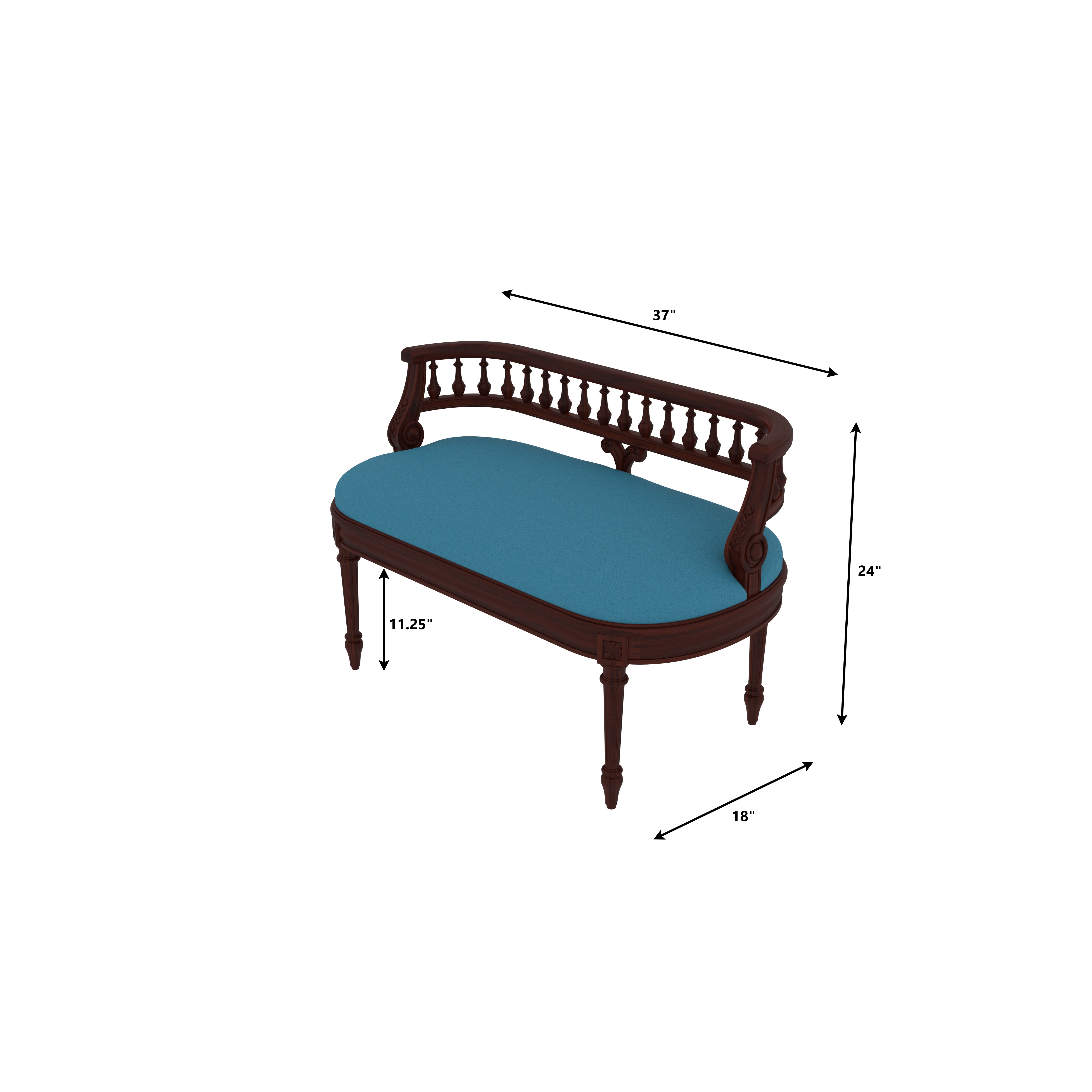Vintage Wooden Bench with Carved Backrest | Teak Finish Bench