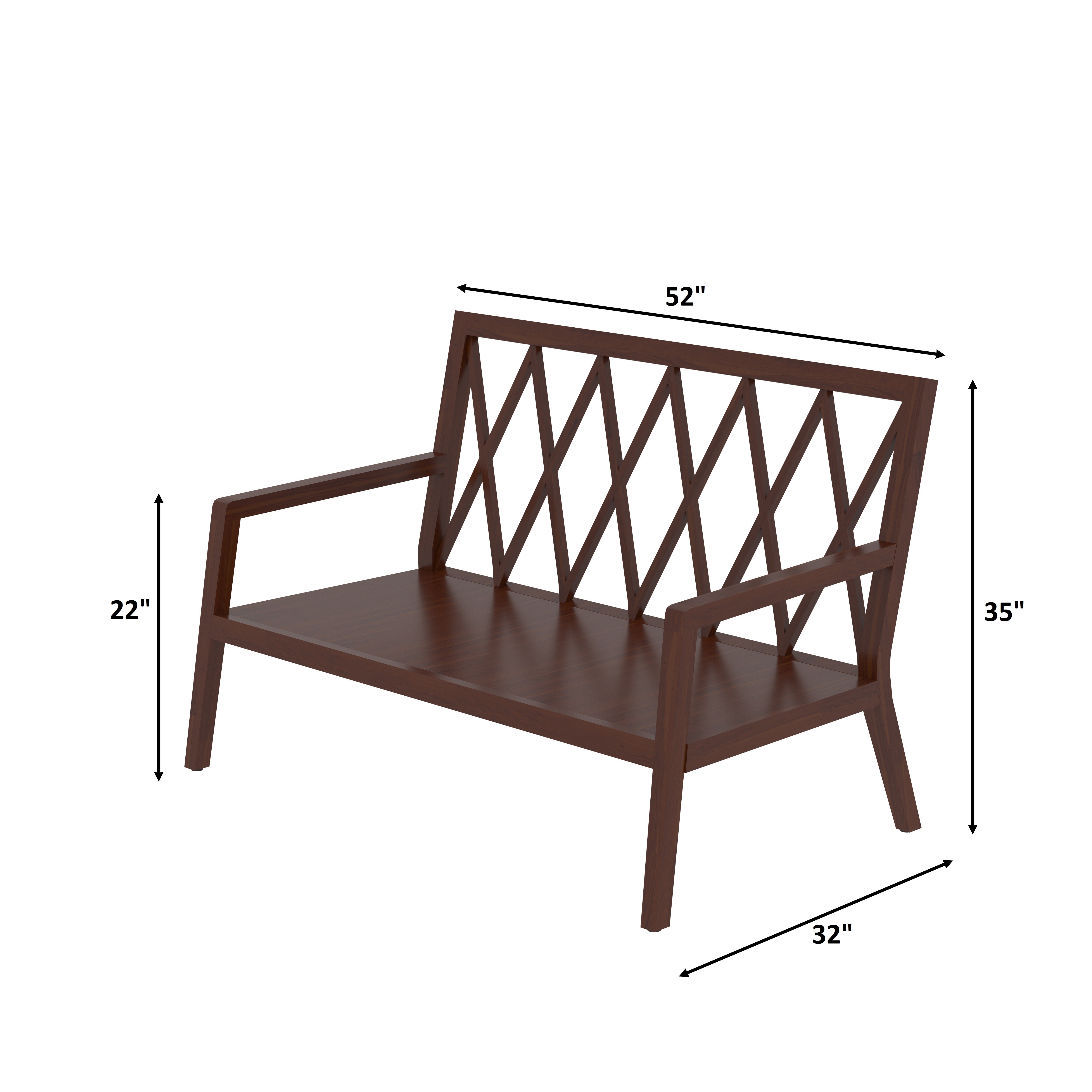 Mid-Century Wooden 2-Seater Sofa with Padded Cushions Sofa