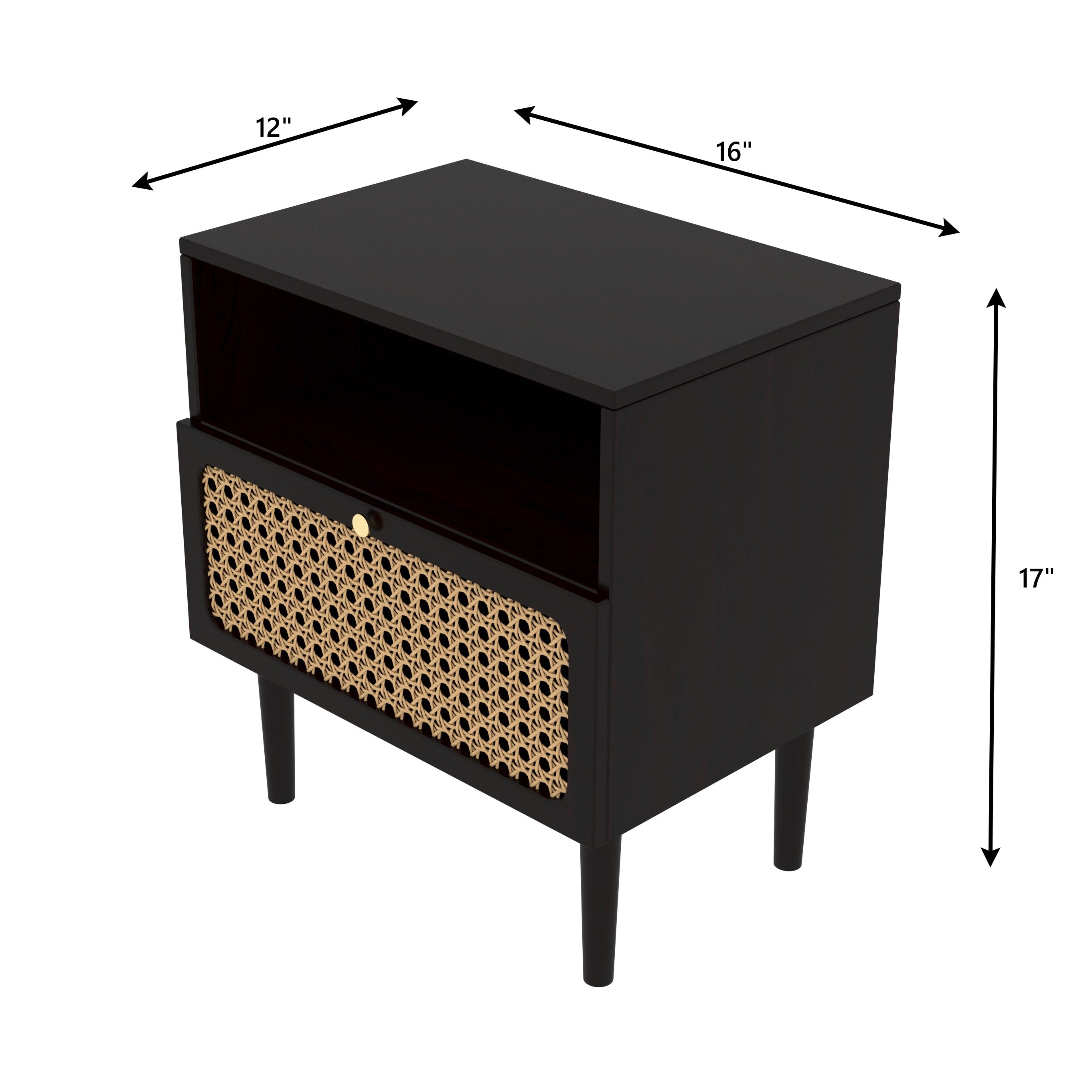 Modern Cane-Front Bedside Table in Black – Elegant & Functional Bedside
