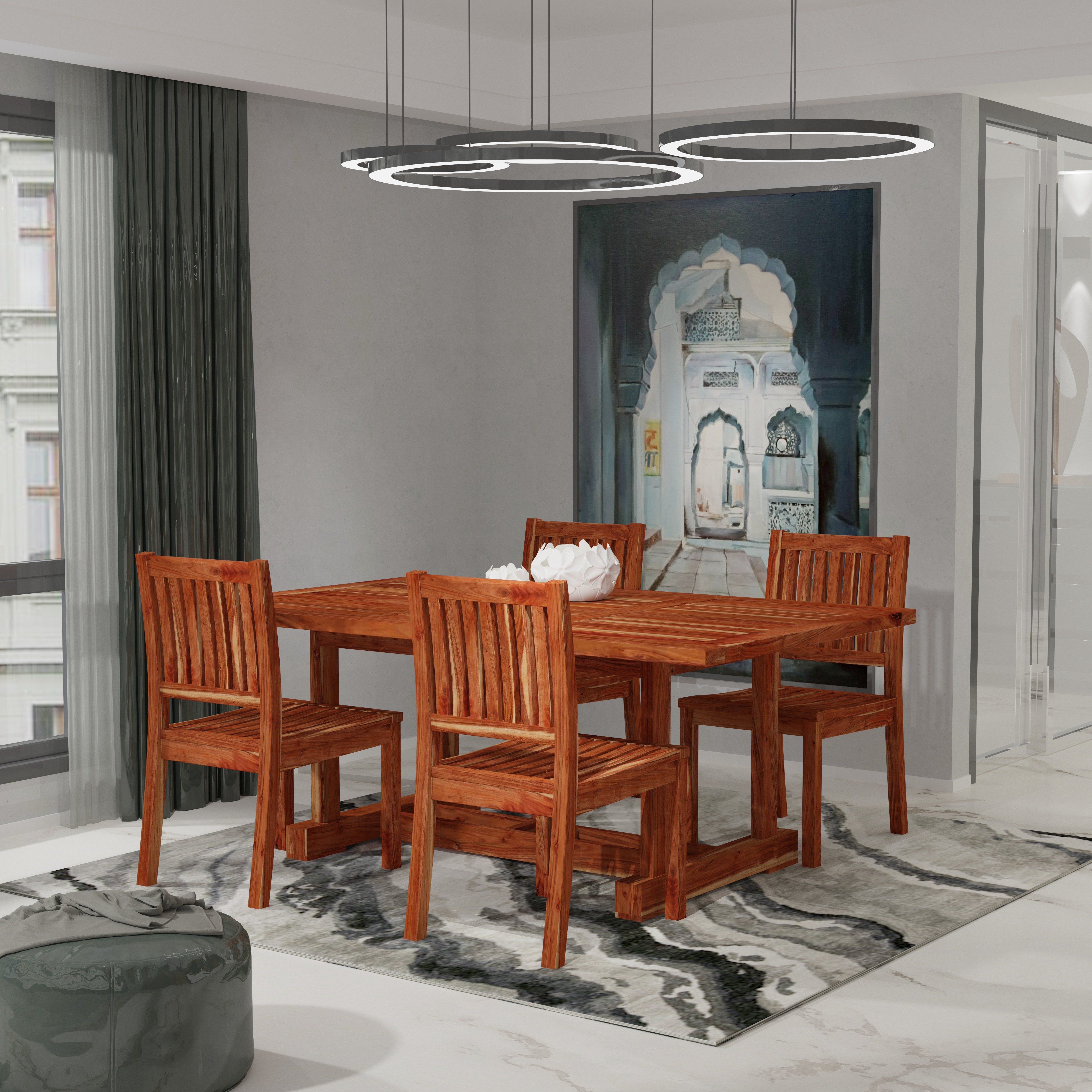 Solid Wood Dining Table Set for 4 – Sturdy & Stylish with Slatted Chairs Dining Set