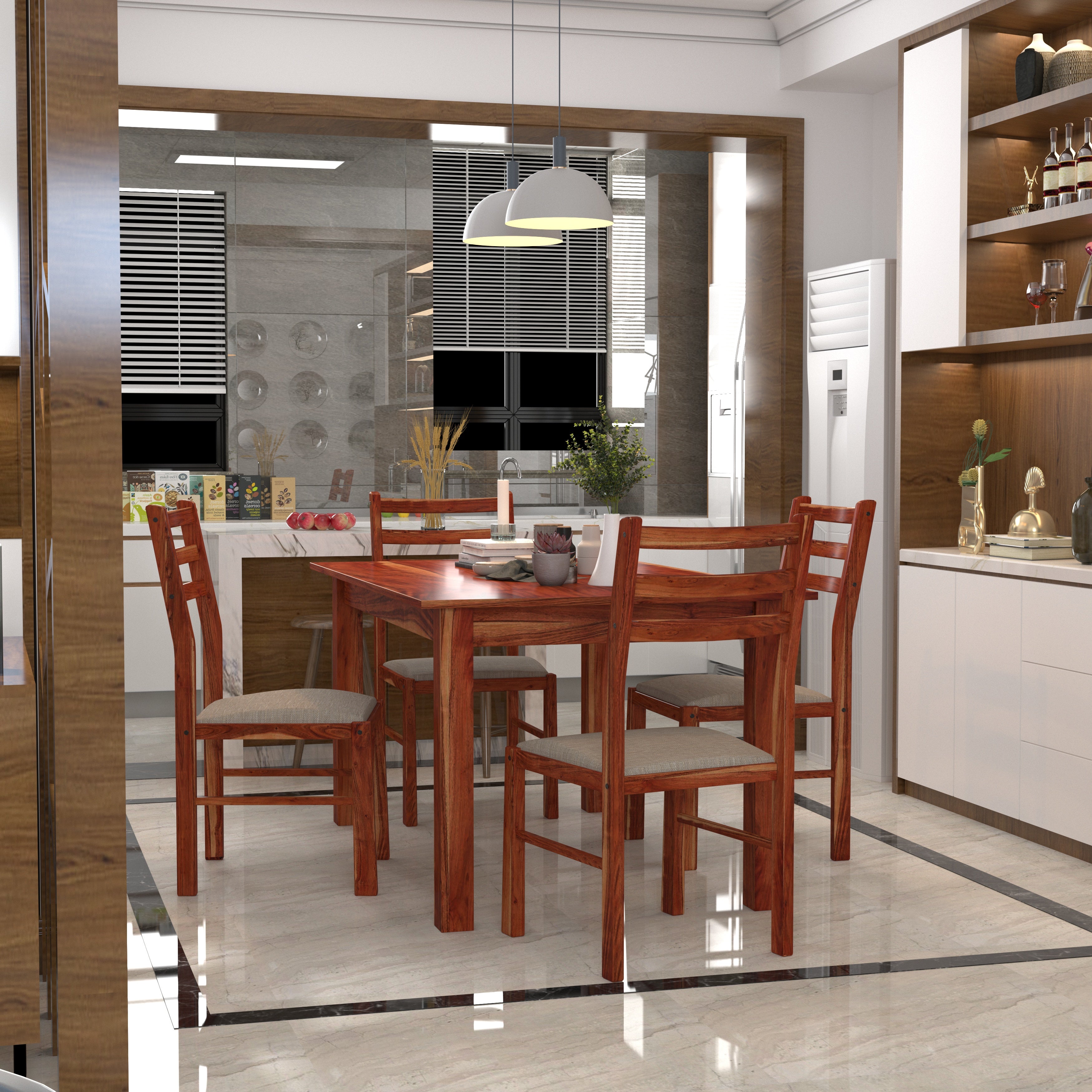 4-Seater Wooden Dining Table Set with Cushioned Chairs – Simple & Functional Design Dining Set