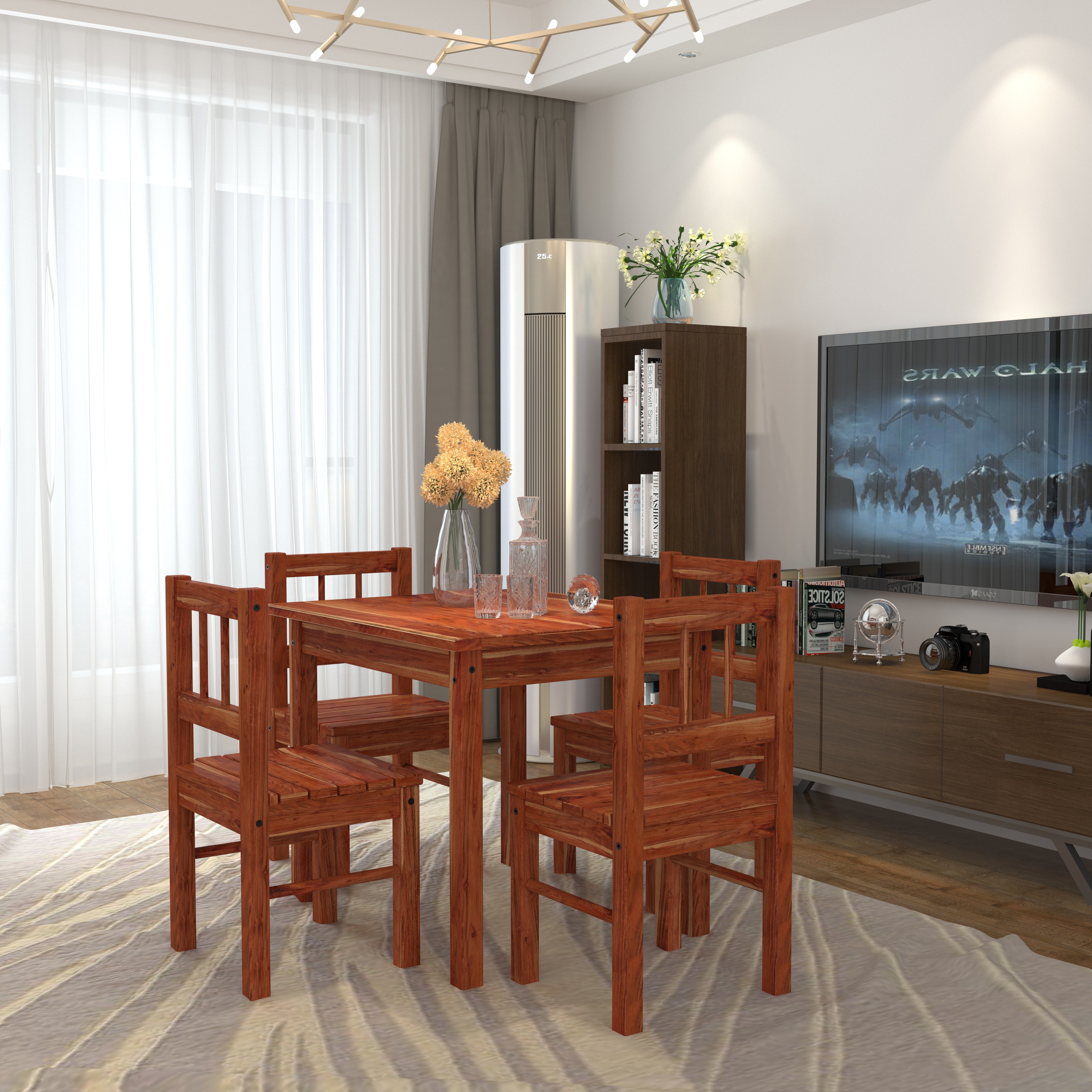 Solid Wood Dining Table Set for 4 – Rustic Minimalist Home Furniture Dining Set