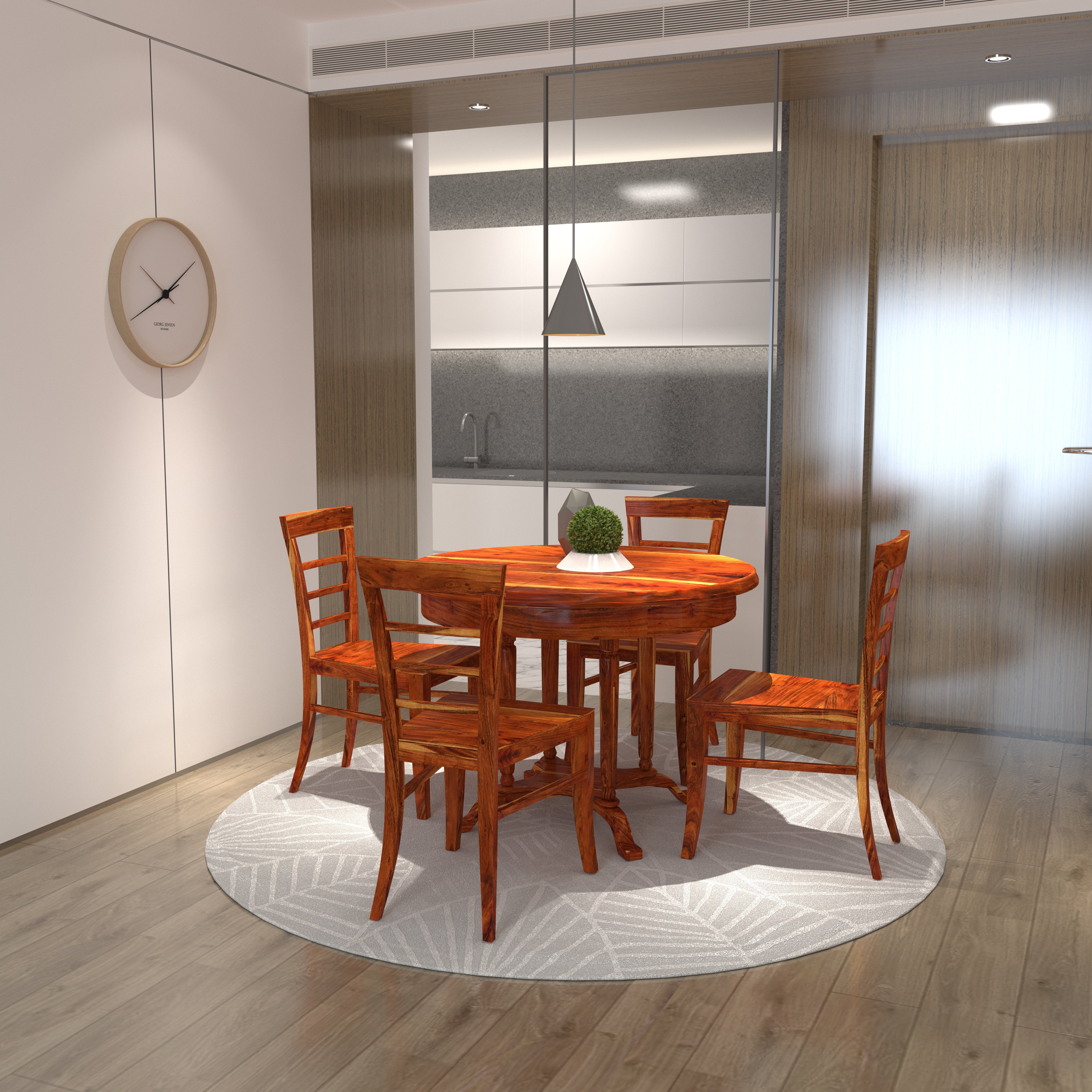 Elegant 4-Seater Wooden Dining Table Set – Natural Finish Dining Set