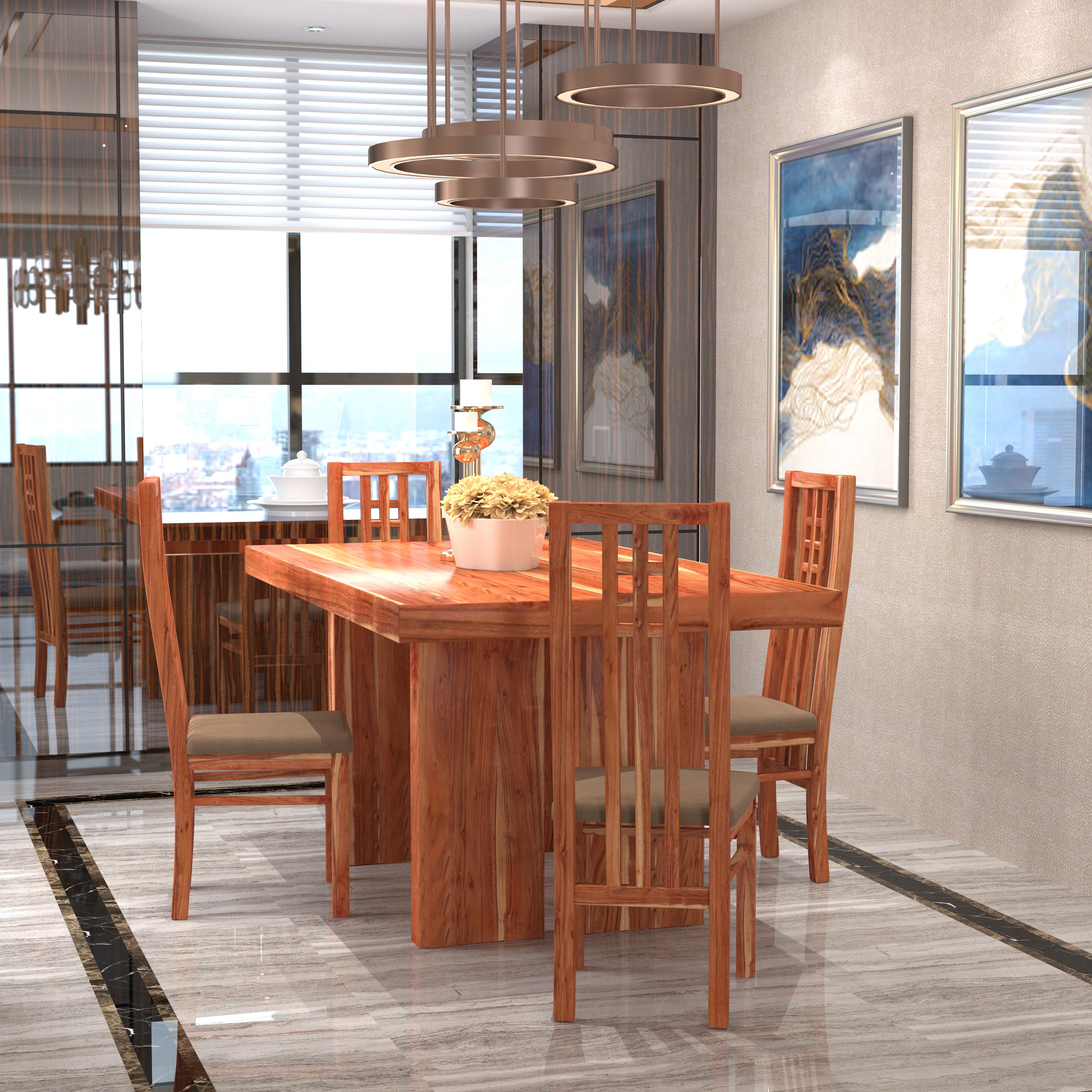 Solid Wood 4-Seater Dining Table Set – Elegant High-Back Chairs & Premium Finish Dining Set