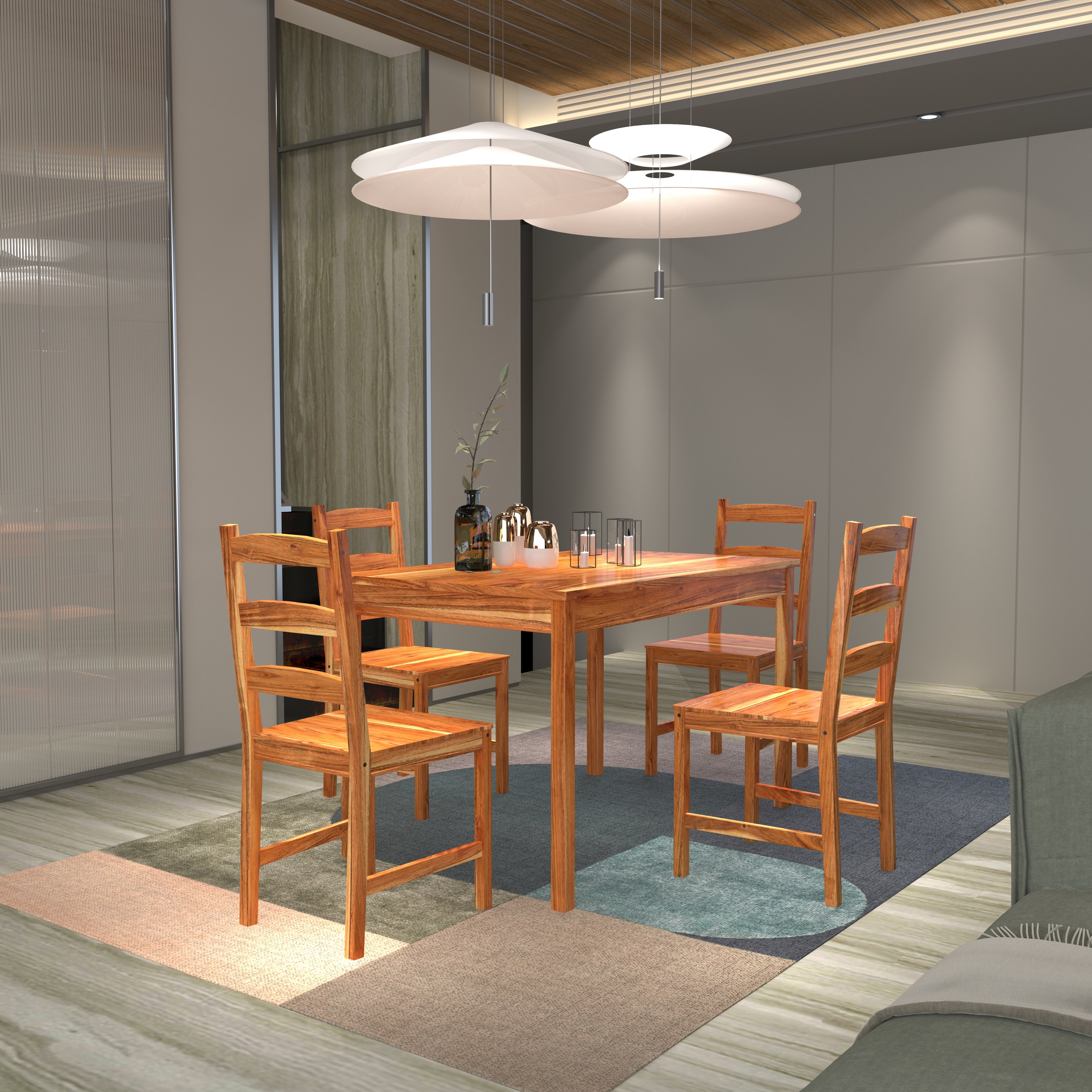 Solid Wood Dining Table Set – 4 Seater Minimalist Design Dining Set