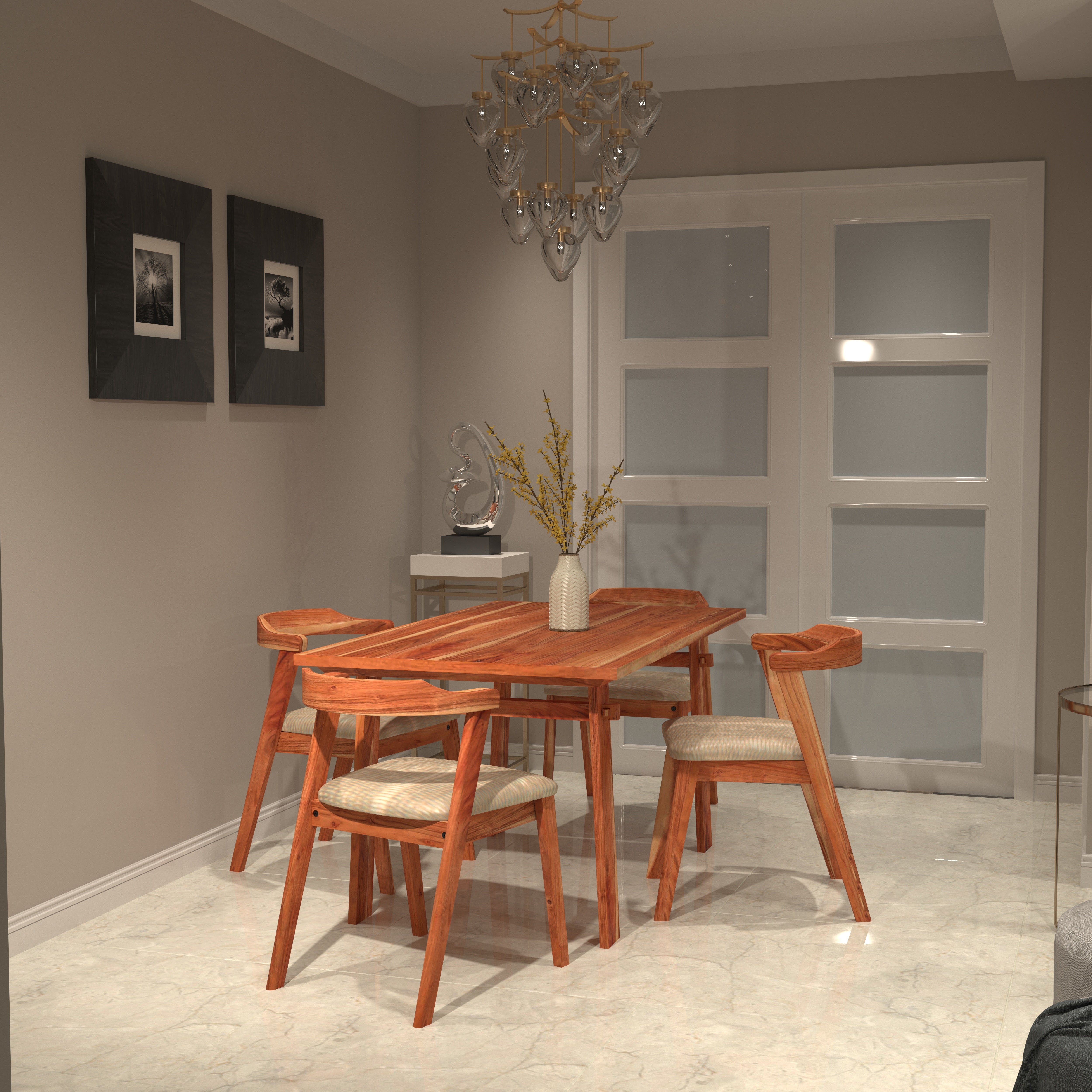 Contemporary Wooden Dining Table Set with 4 Cushioned Chairs – Sleek & Stylish Dining Set
