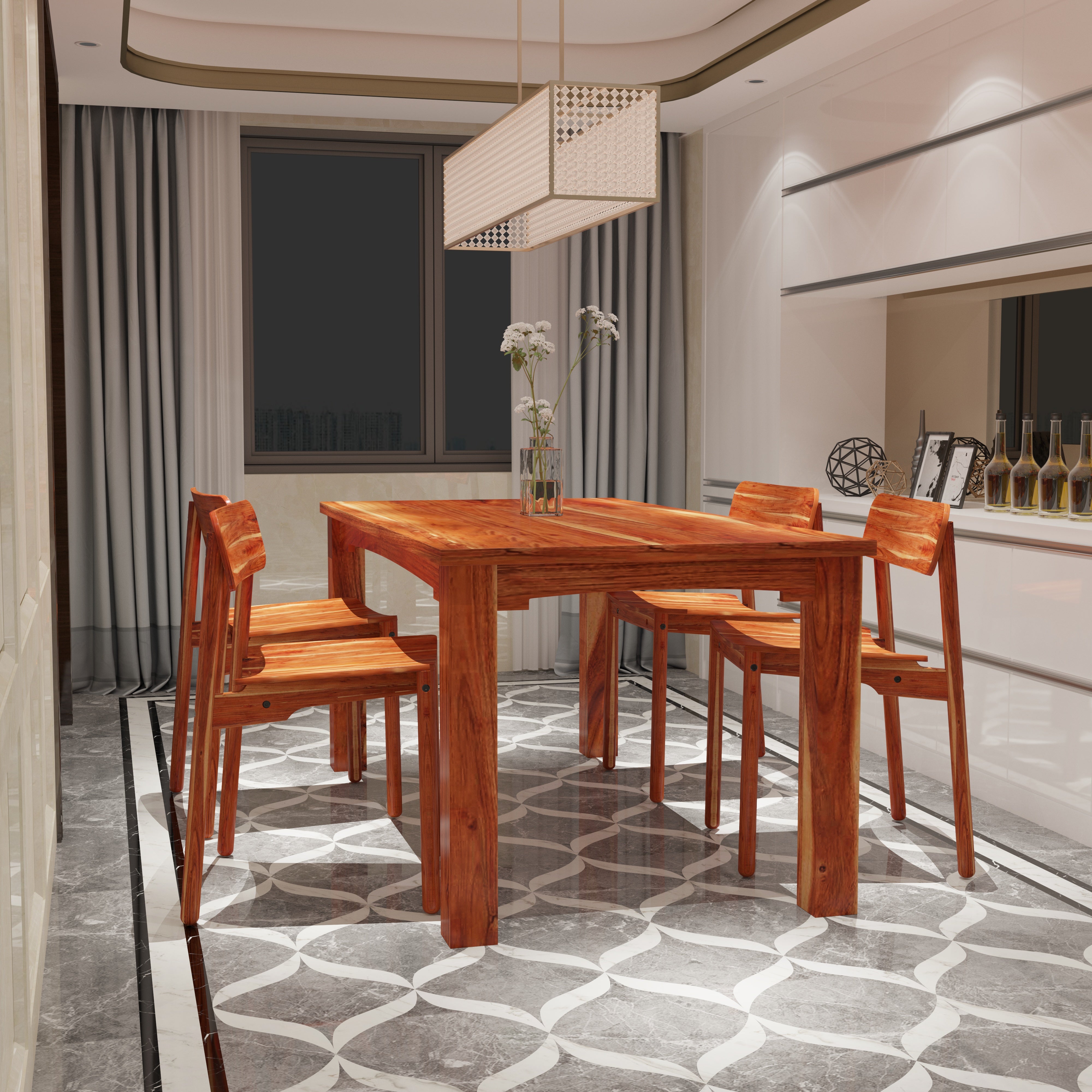 Minimalist Wooden Dining Table Set for 4 – Sleek & Sturdy Design Dining Set