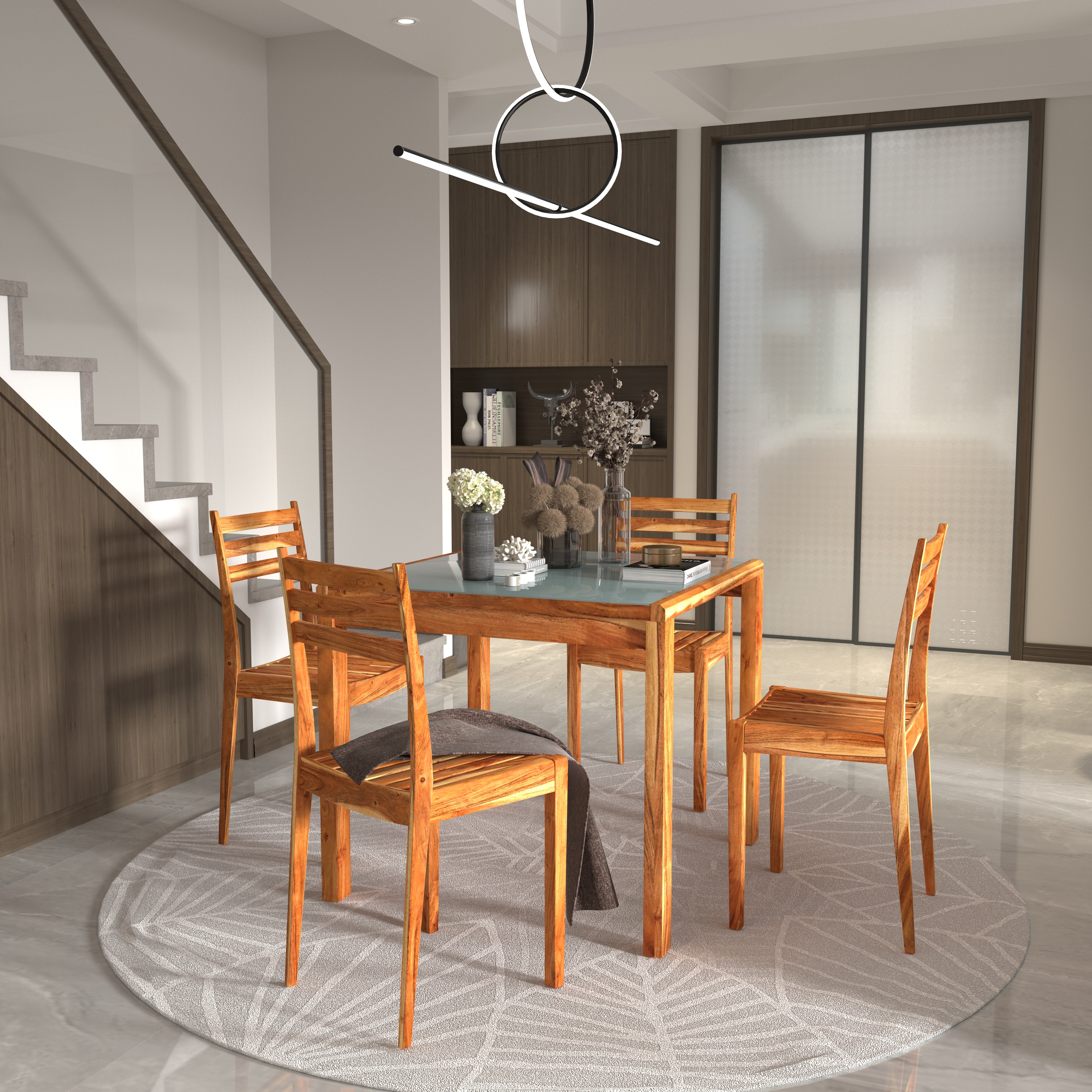 Elegant 4-Seater Wooden Dining Table Set for Modern Homes