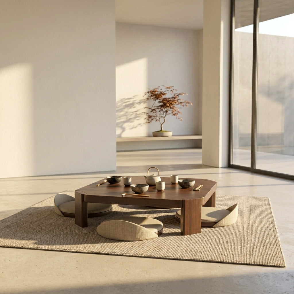 Low Profile Rectangular Dining Table with Rounded Legs