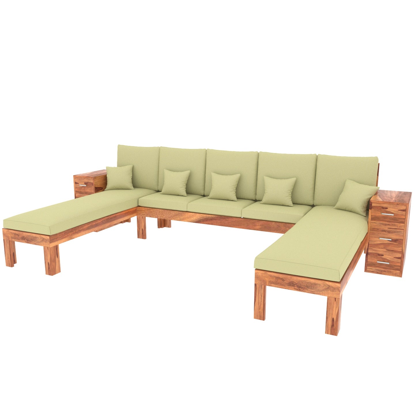 Mint Green 9 Seater Long Wooden Premium Guest Sofa Sofa