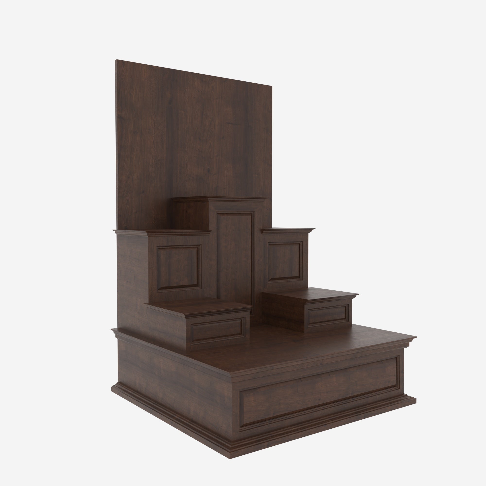 Wooden Freestanding Floor Altar with Tiered Platform & Tall Back Panel Altar