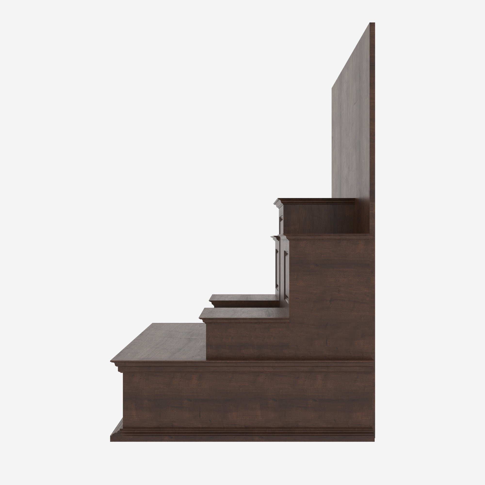 Wooden Freestanding Floor Altar with Tiered Platform & Tall Back Panel Altar