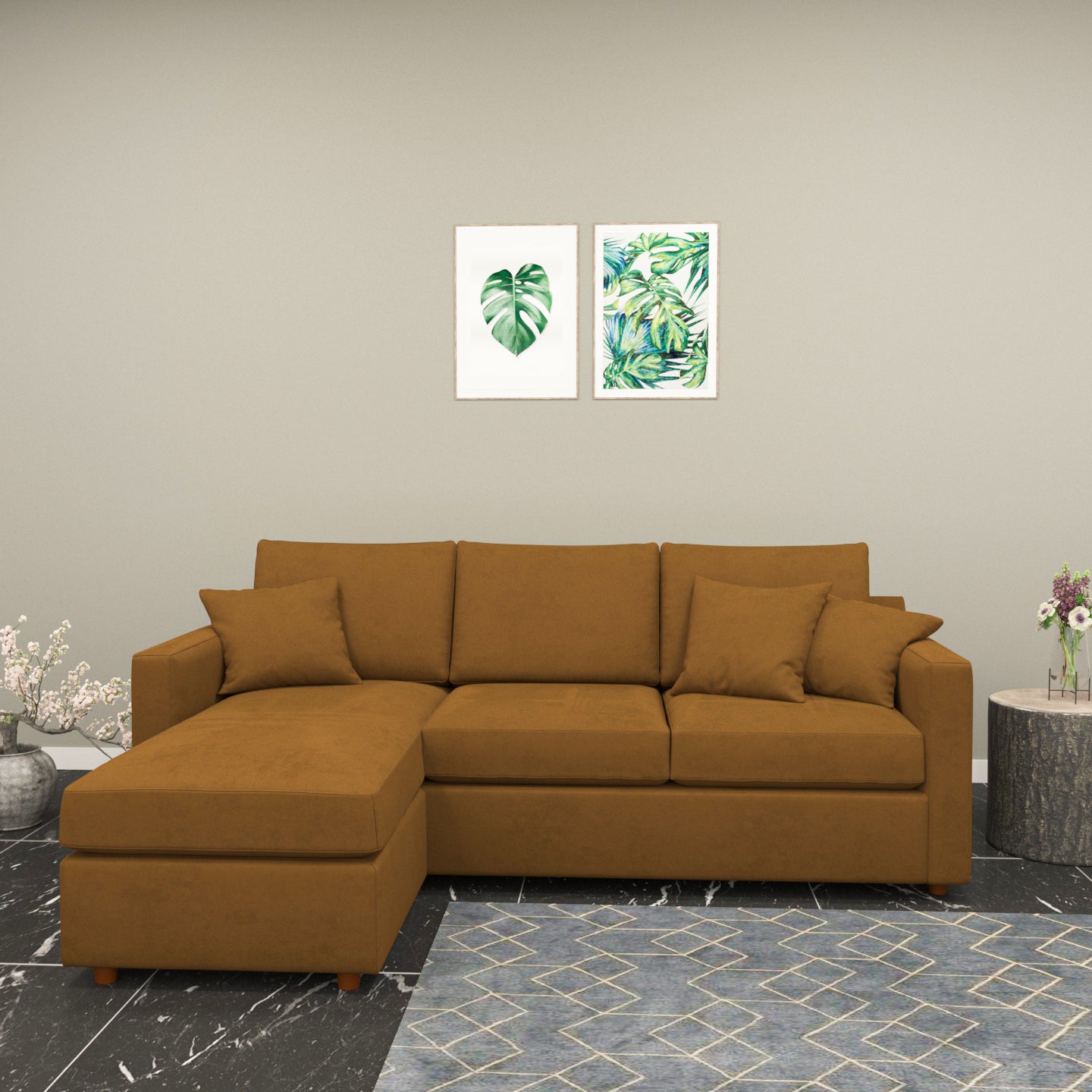 Dry Leaf Coloured with Premium Comfort L Shaped 4 Seater Sofa Set for Home Sofa