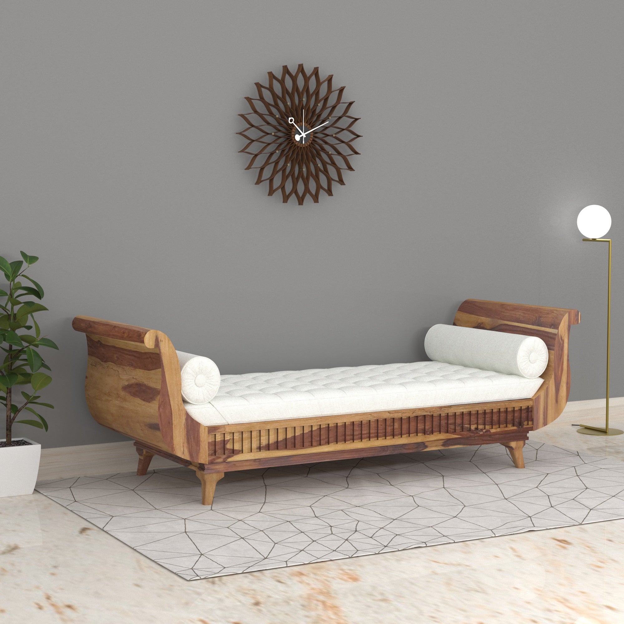 Realm Traditional Light Finished Wooden Handmade Long Sofa Sofa