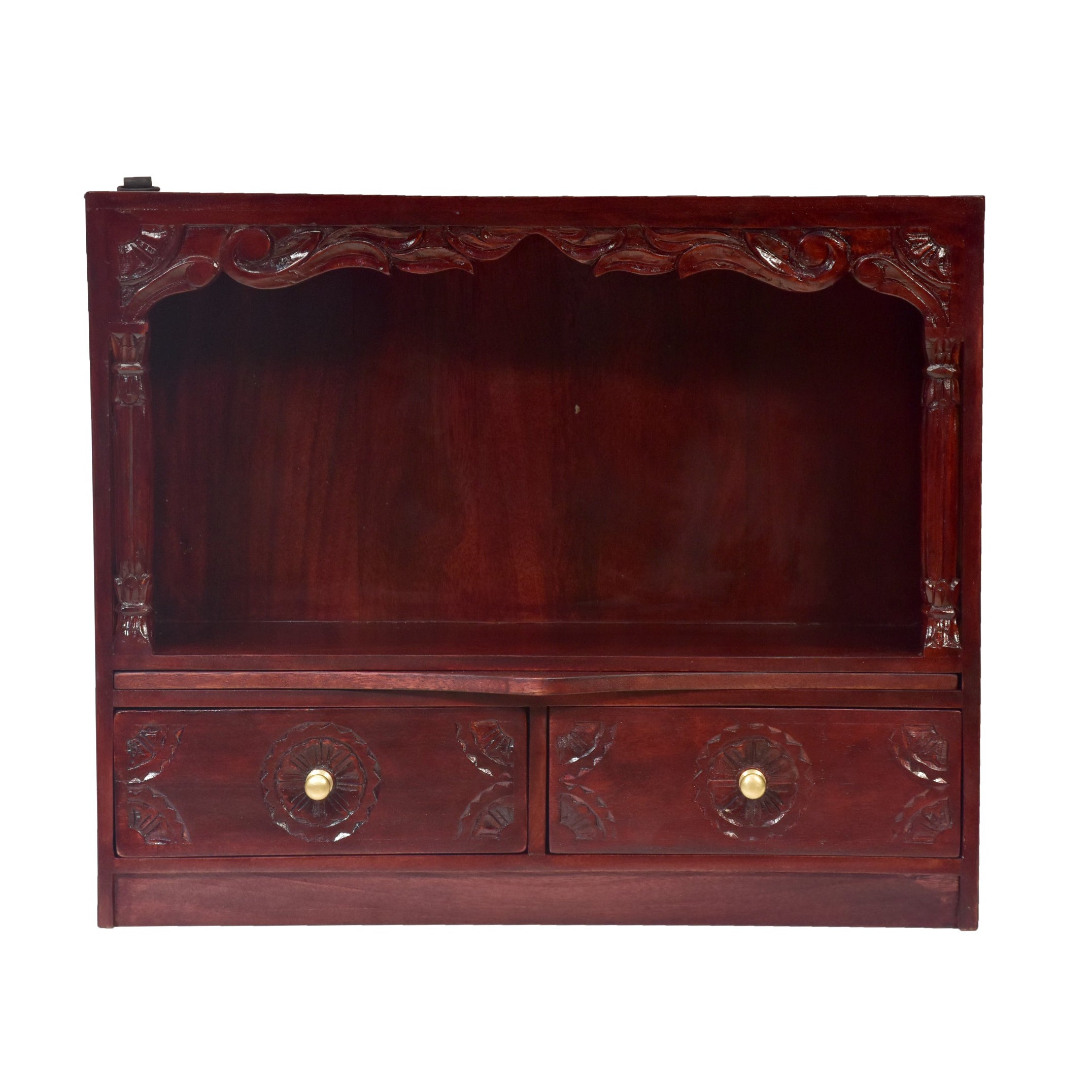 Carved Top Solid Wooden Temple with 2 Drawers Temple