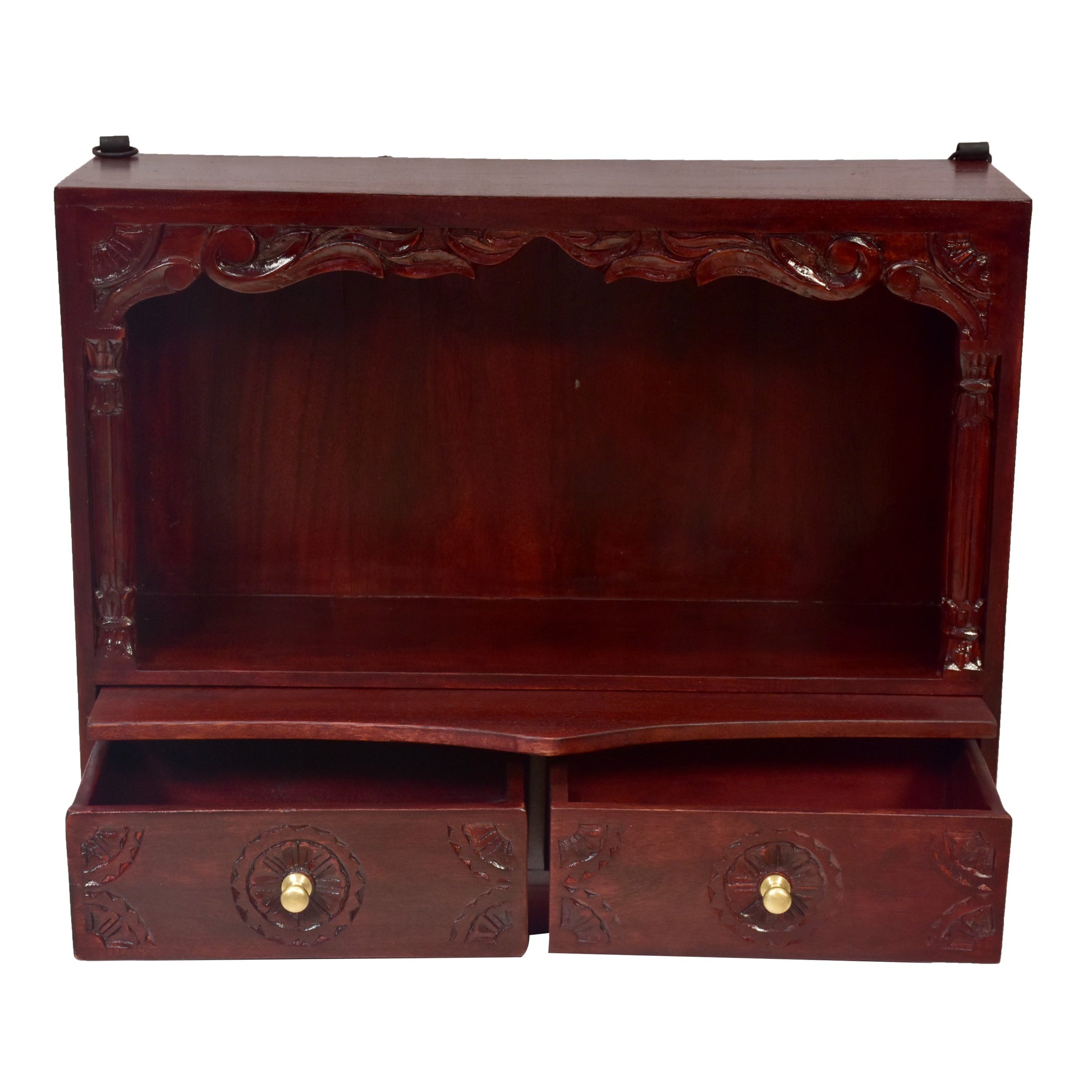 Carved Top Solid Wooden Temple with 2 Drawers Temple