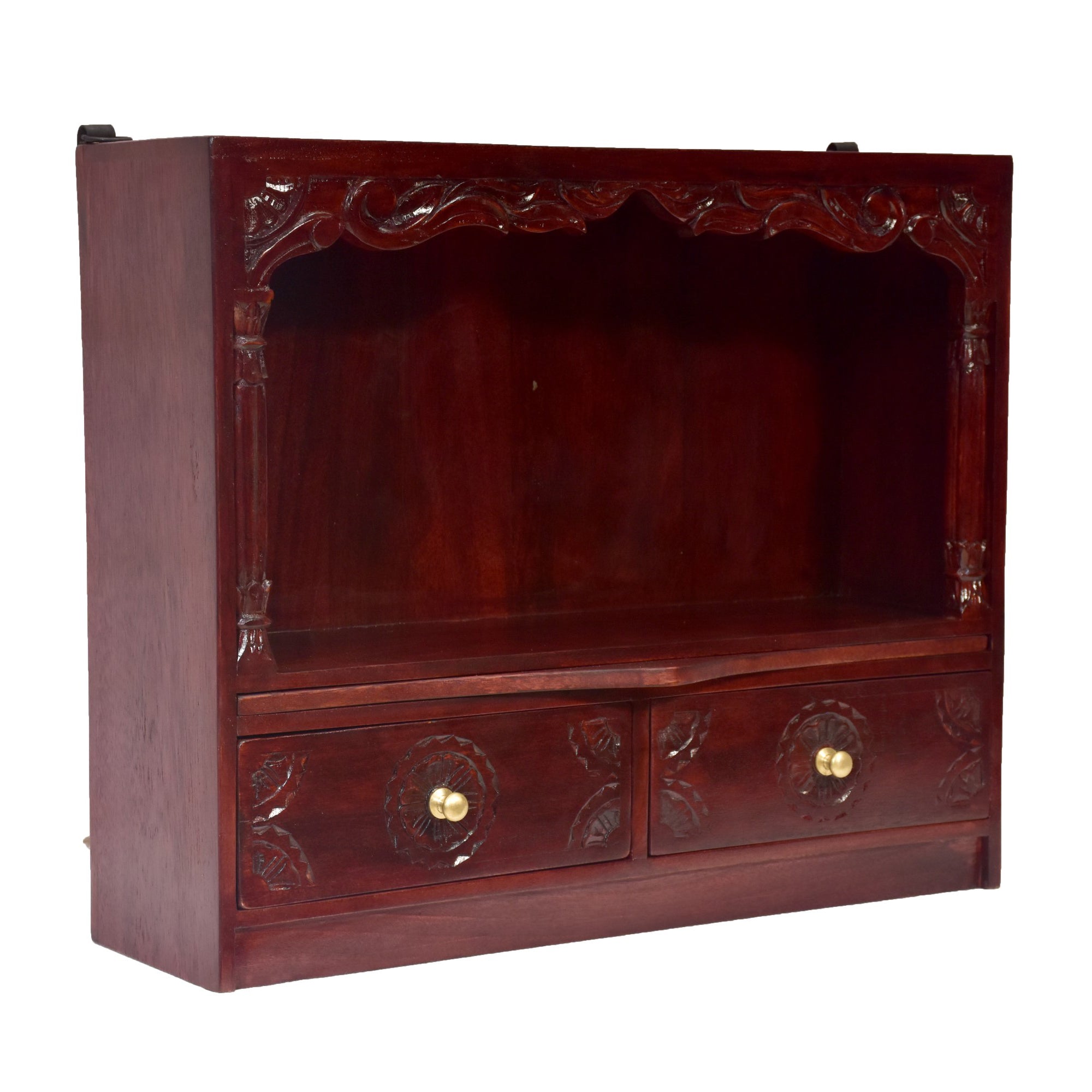 Carved Top Solid Wooden Temple with 2 Drawers Temple