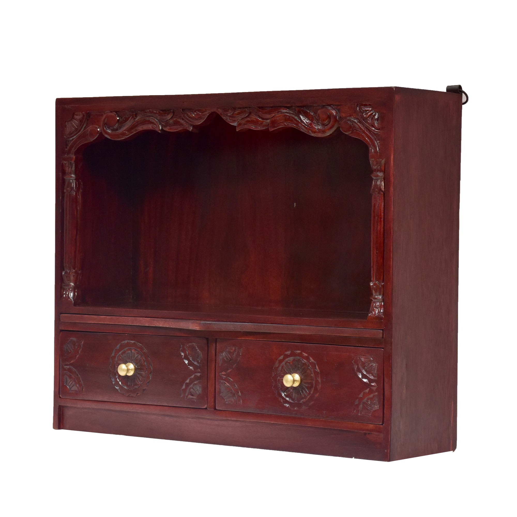 Carved Top Solid Wooden Temple with 2 Drawers Temple