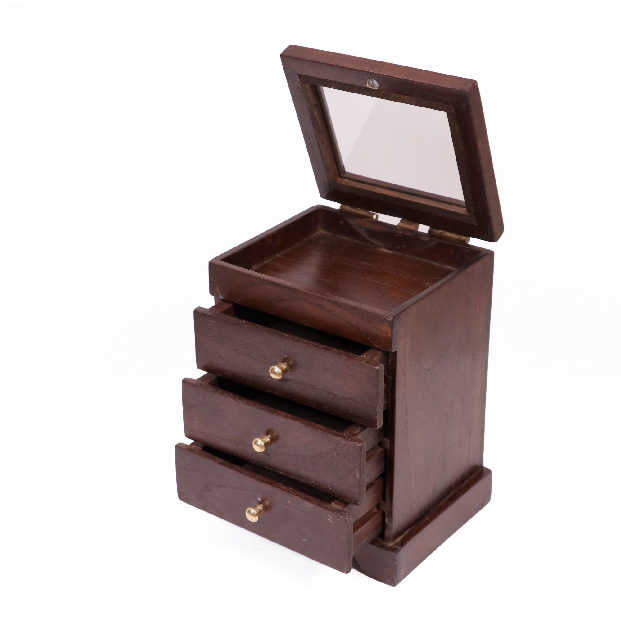 Teak wood 4 compartment Jewellery Box Desk Organizer