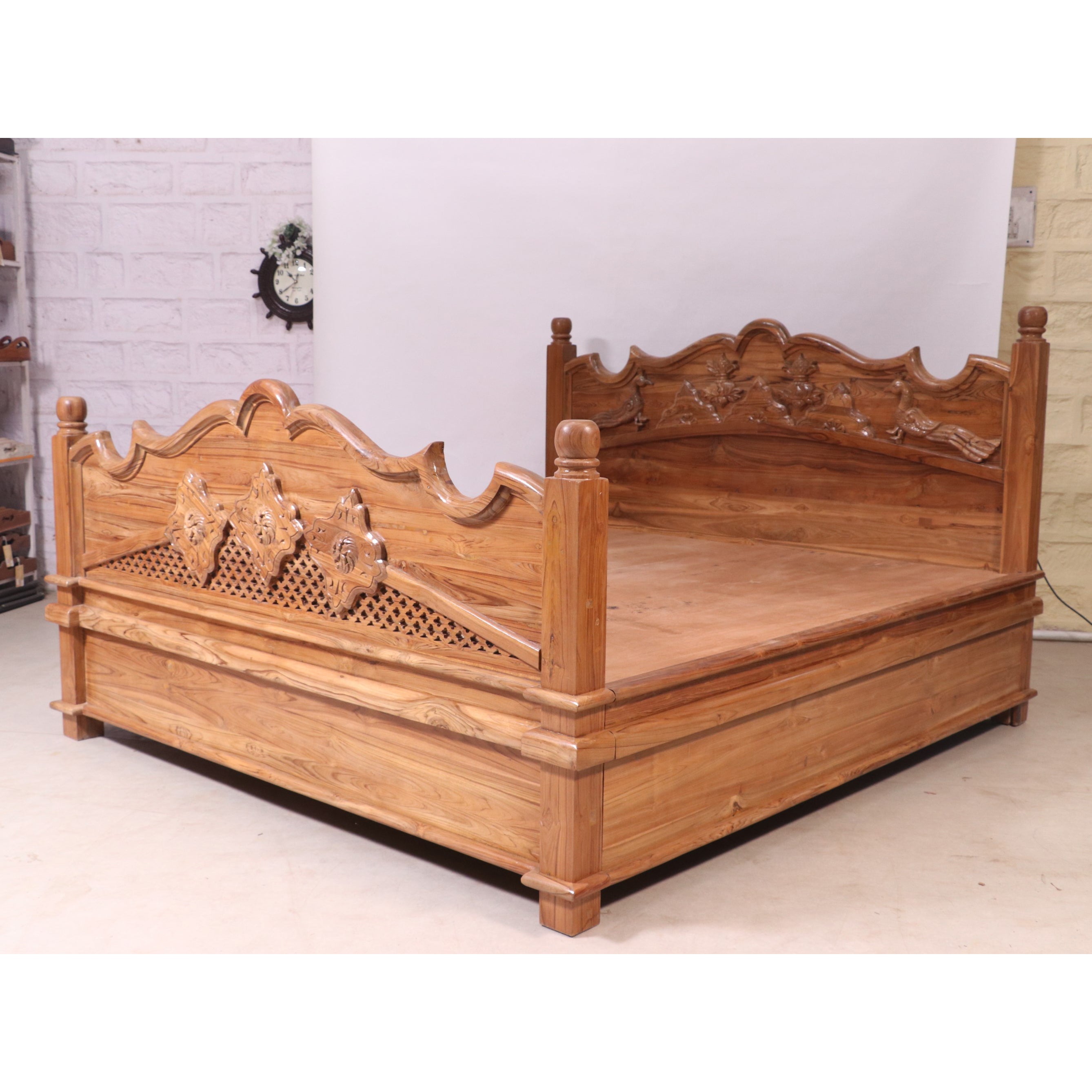 Storage bed Teak Wood Light Brown-Finish Bed Bed