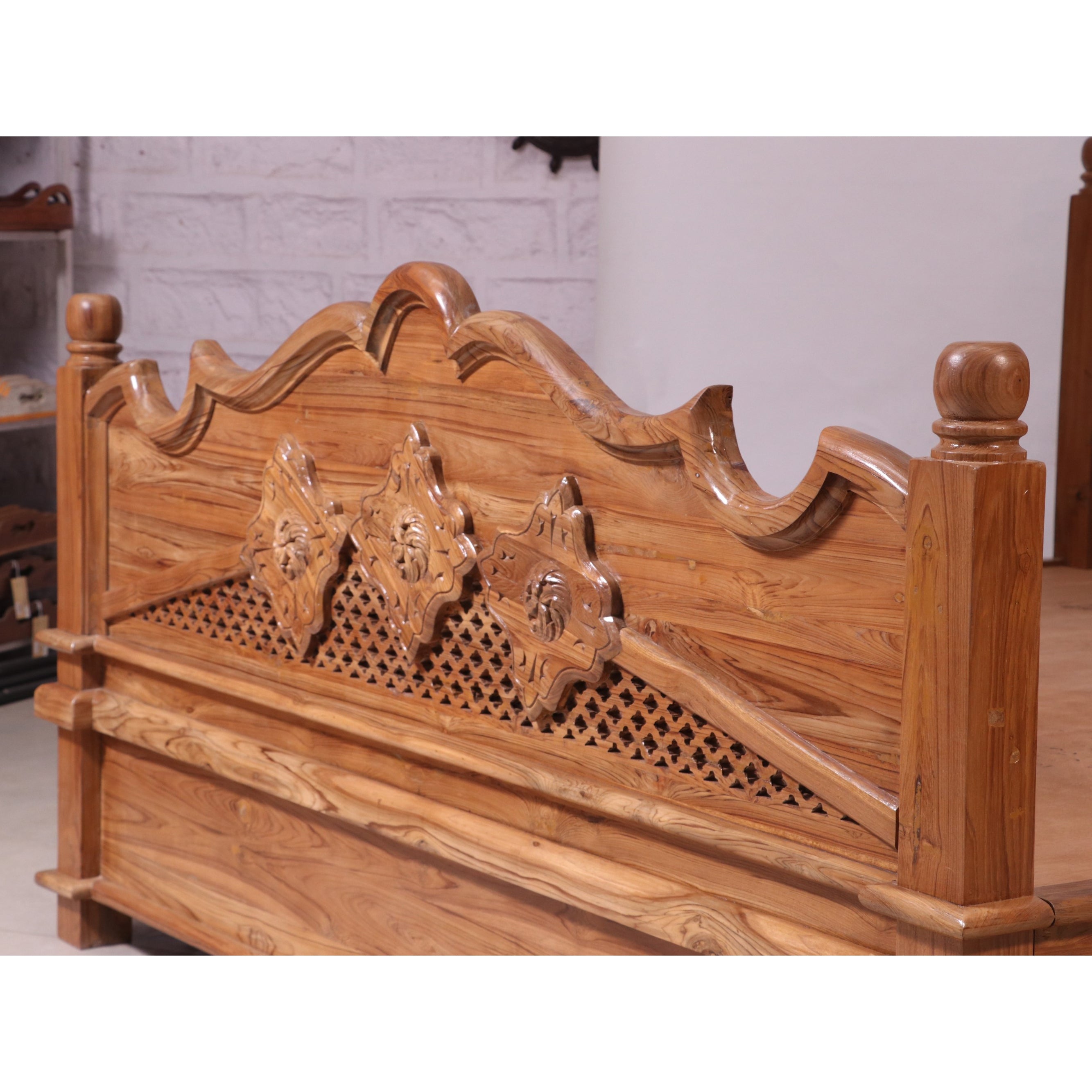Storage bed Teak Wood Light Brown-Finish Bed Bed