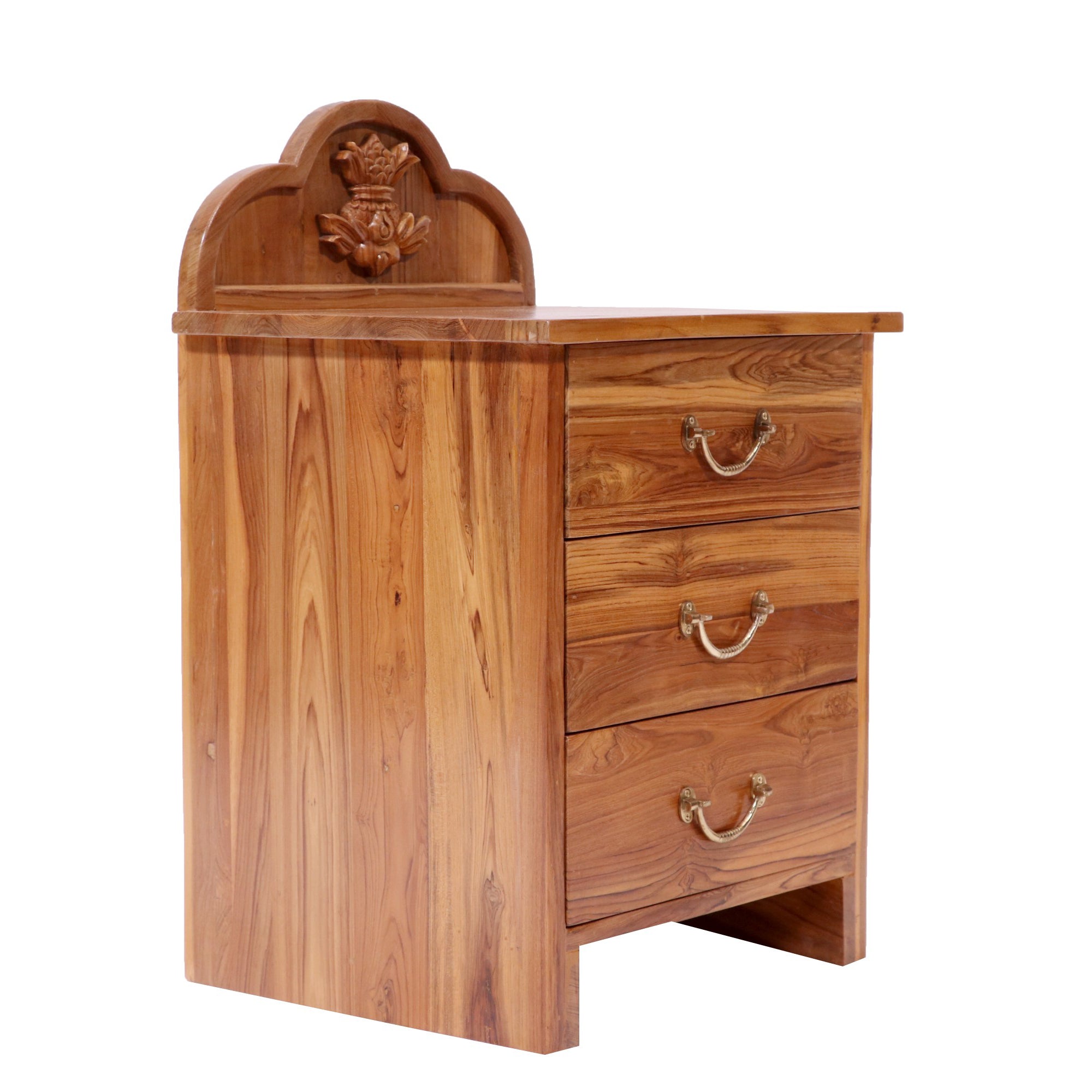 Traditional Teak wood 3 drawers with Kalash Carving Bedside