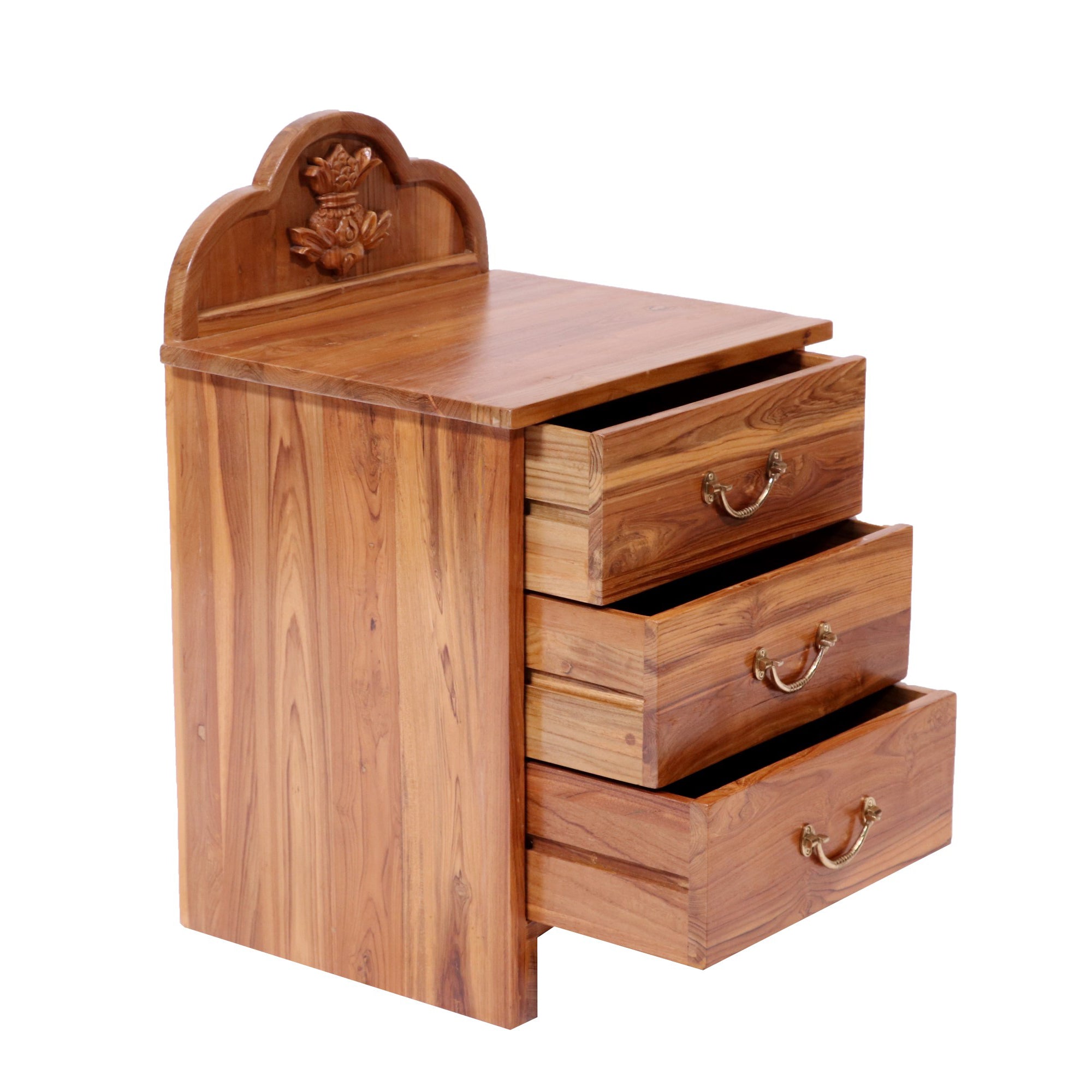 Traditional Teak wood 3 drawers with Kalash Carving Bedside