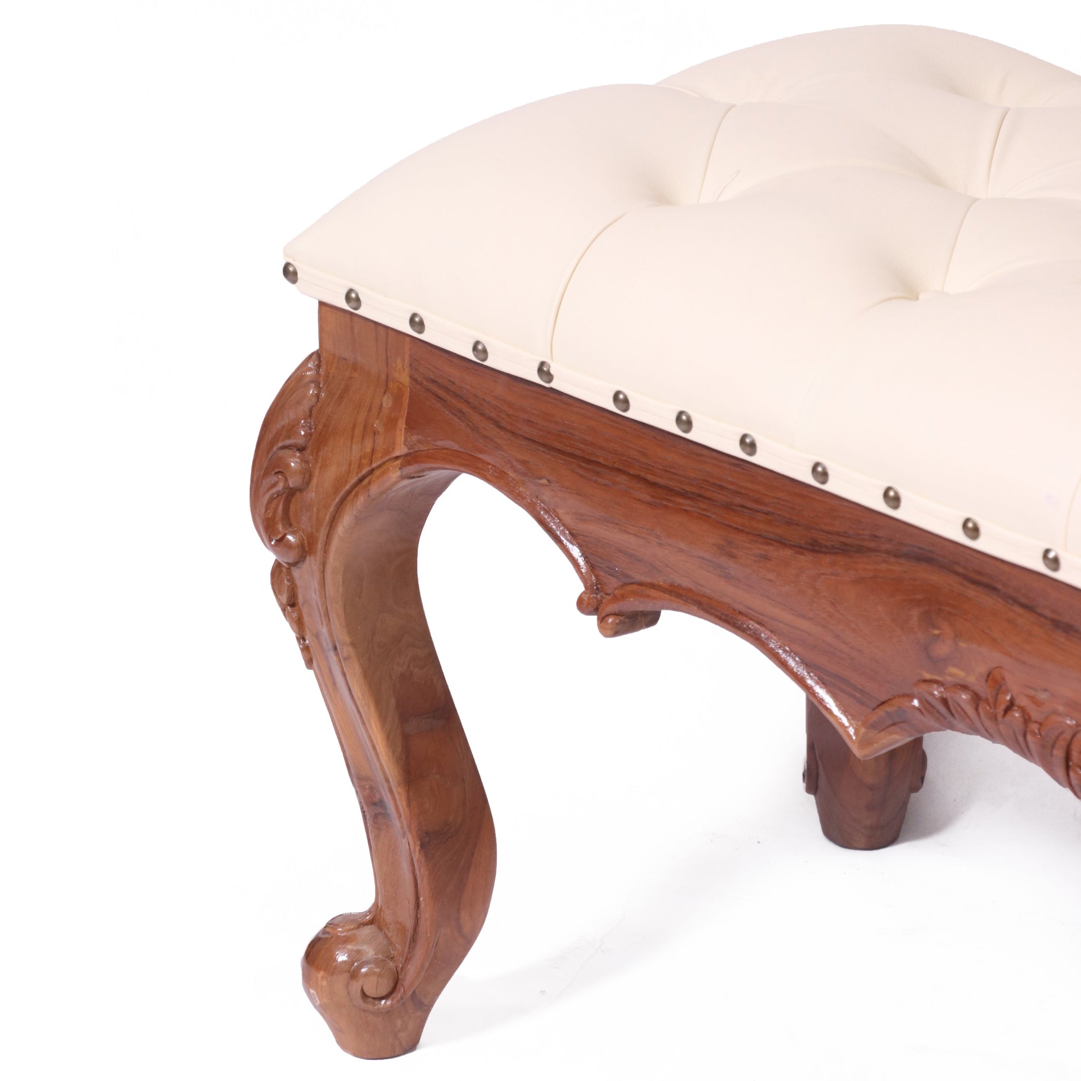 Solid Teak Royal Carved Bench with Cushion Bench