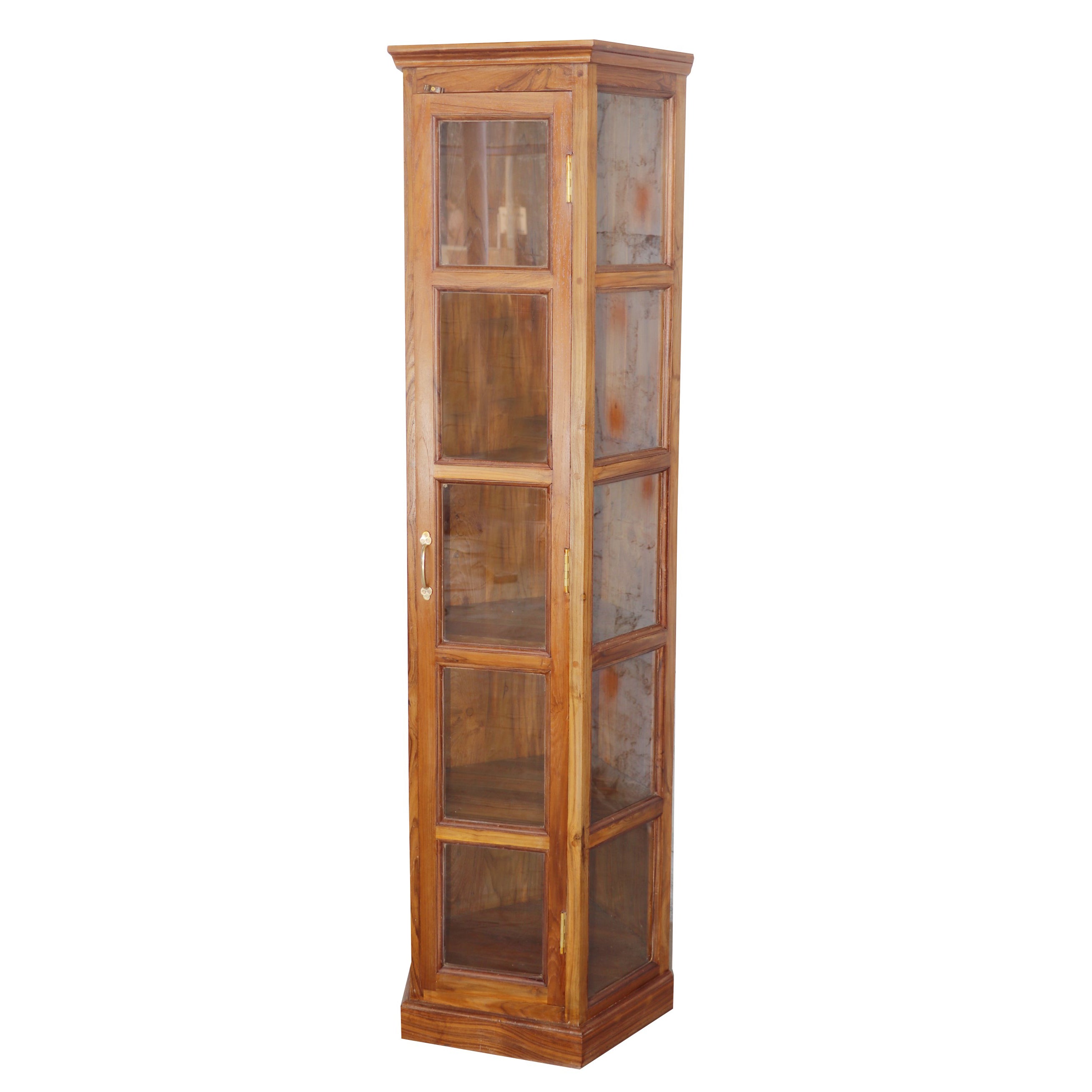 Compact long angled teak wood showcase Showcase