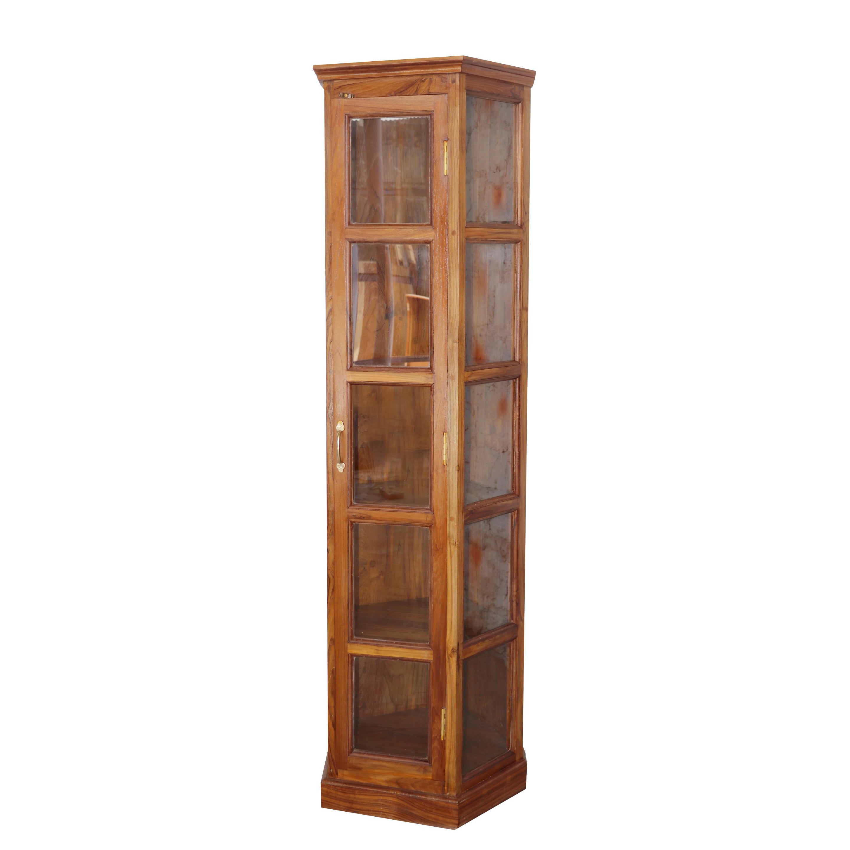 Compact long angled teak wood showcase Showcase