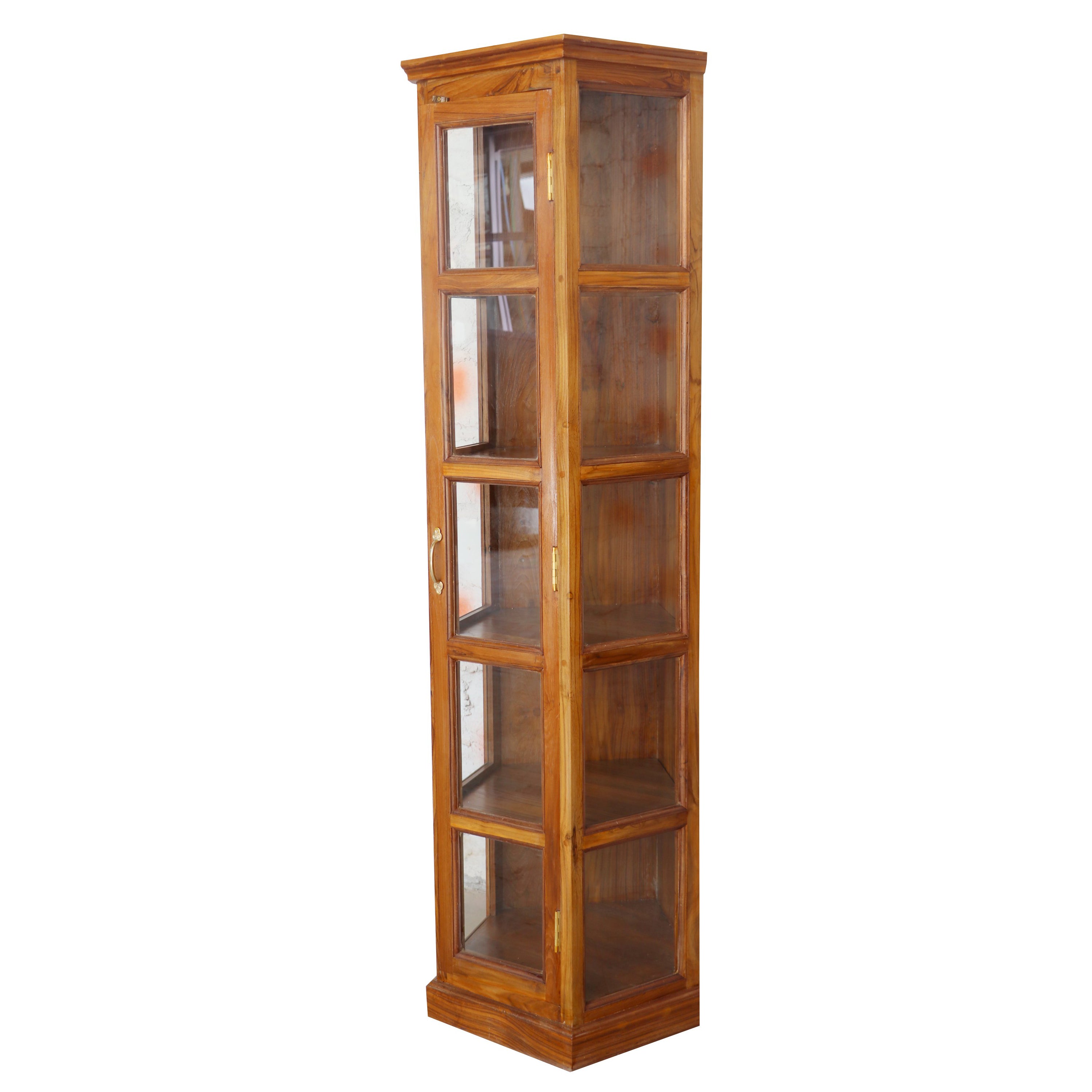 Compact long angled teak wood showcase Showcase