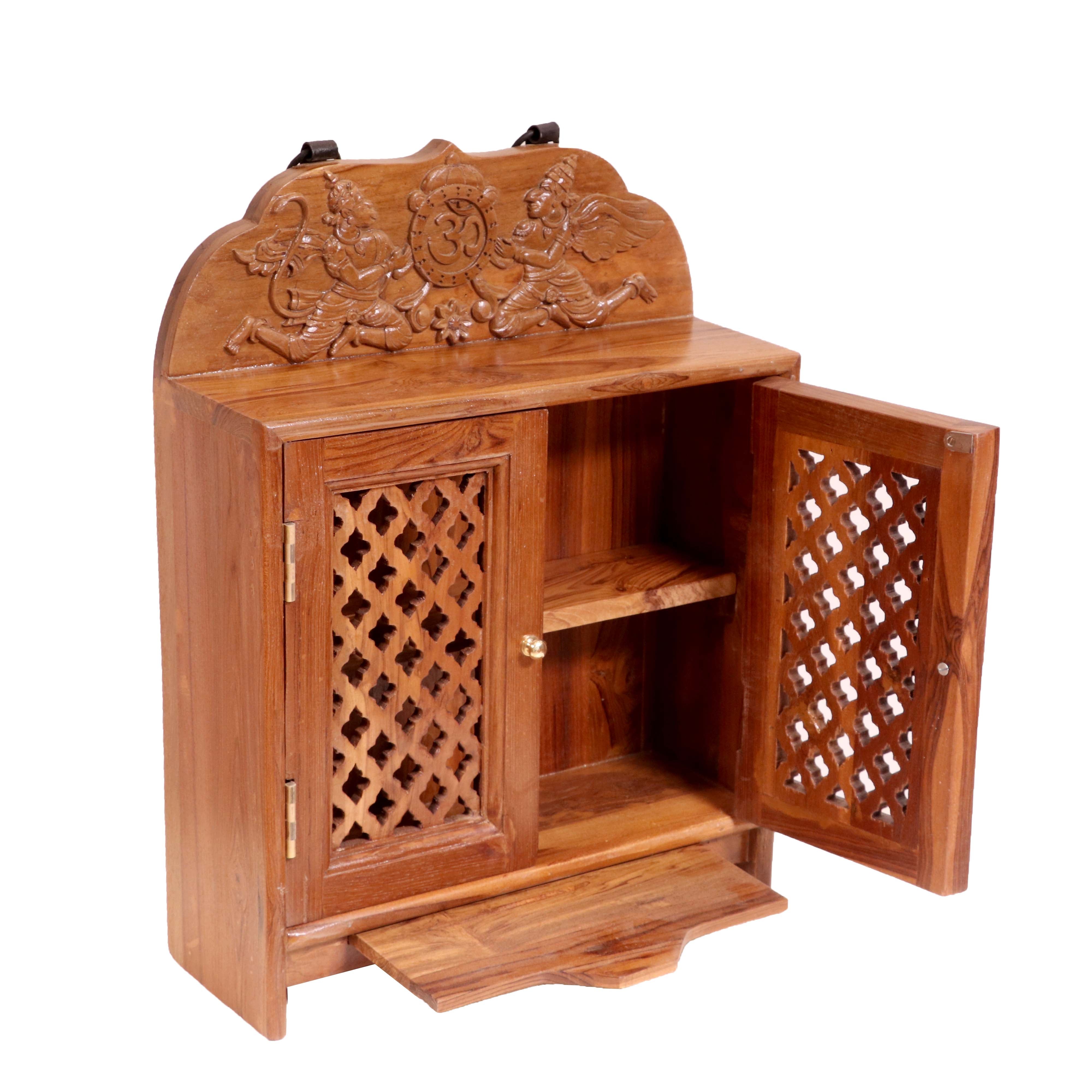 Southern style Garuda Carved Teak Wood Temple Wall Cabinet Temple