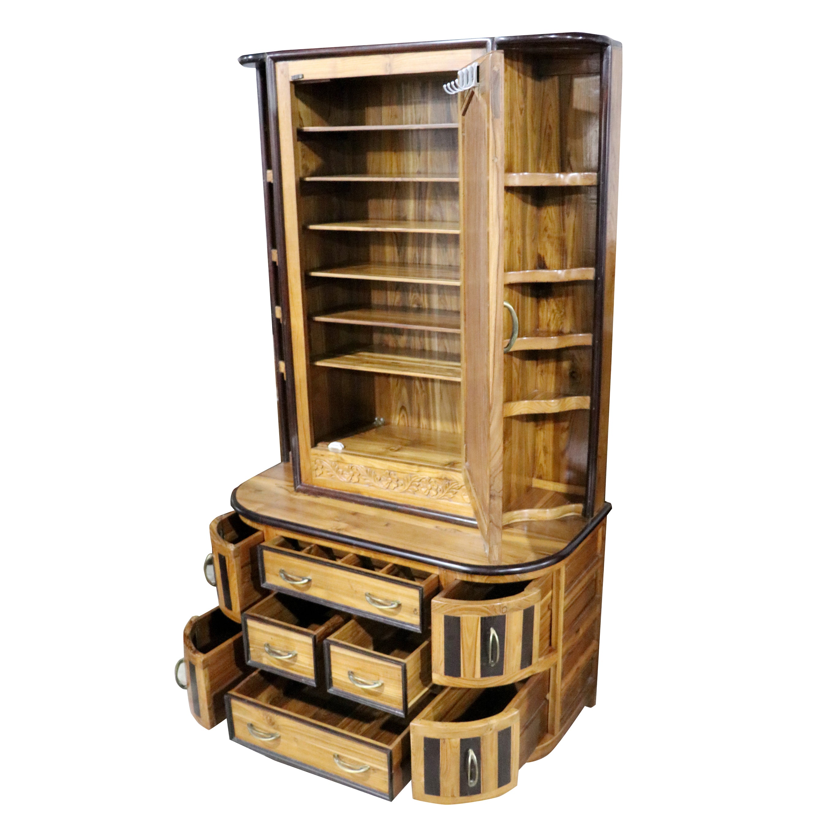 Double Part Solid Teak Dressing Table Wardrobe