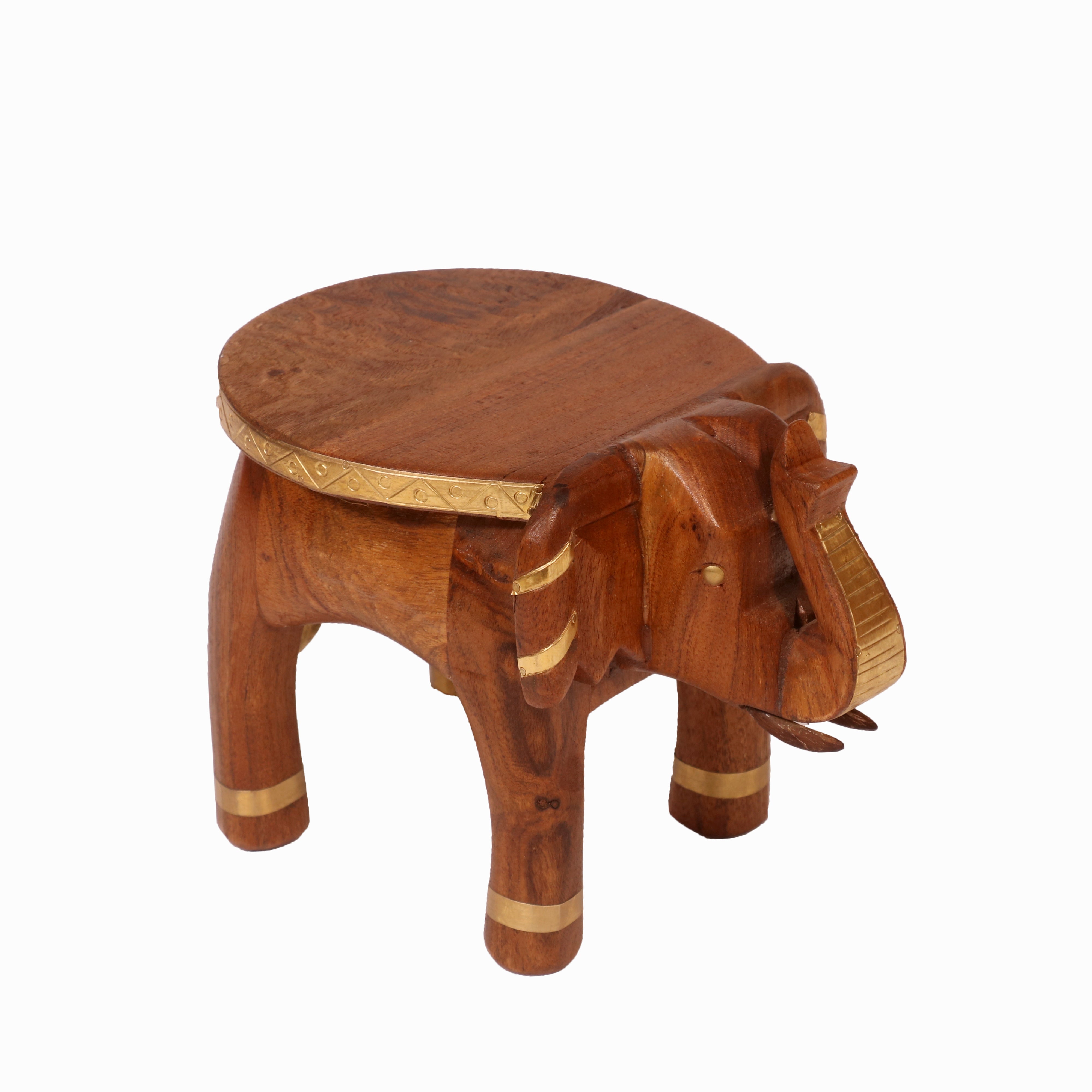 Royal Majestic Brass fitted Wooden Elephant Extra small (9 x 6 x 6 Inch) Animal Figurine