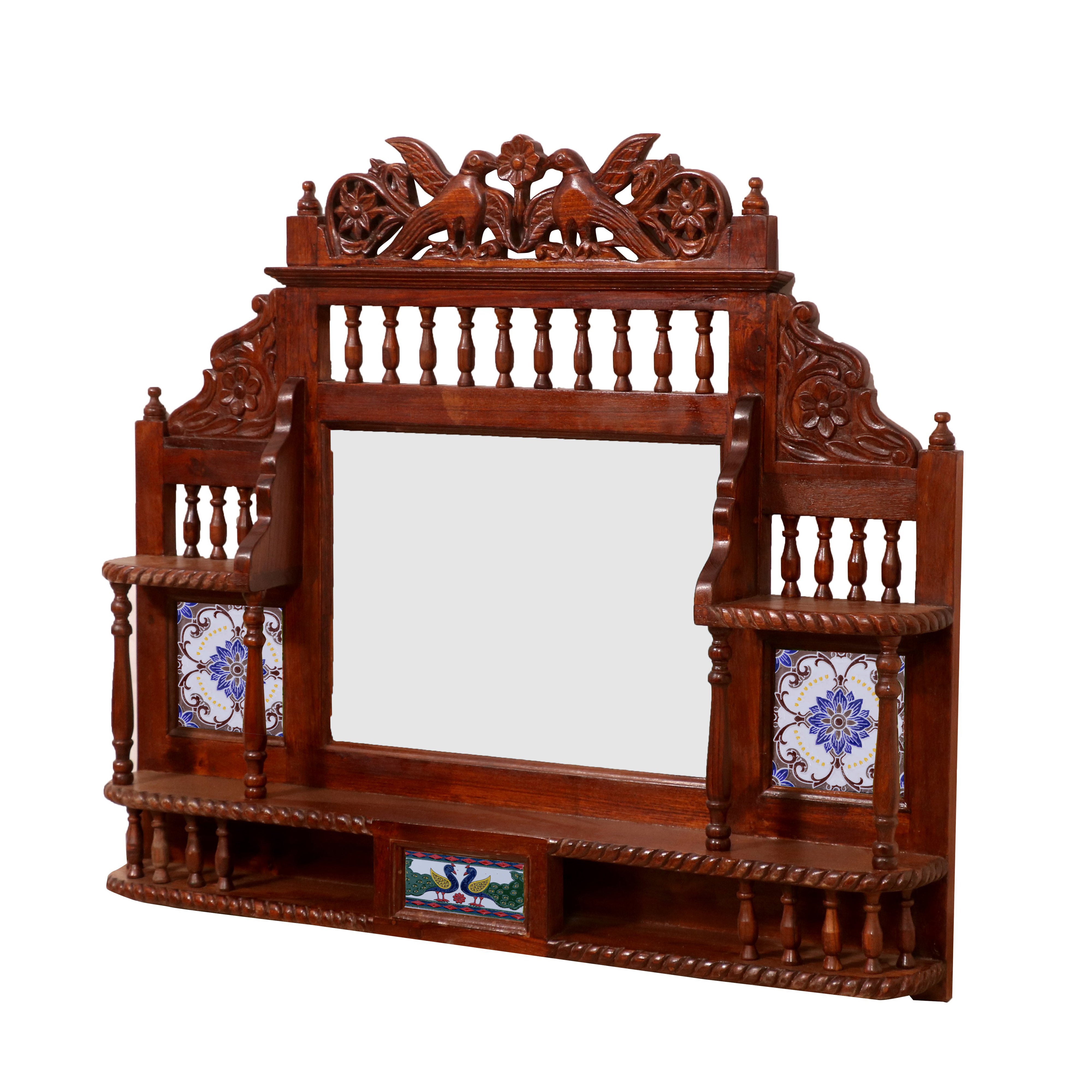 Traditional Teak Wood Bird Mirror Mirror