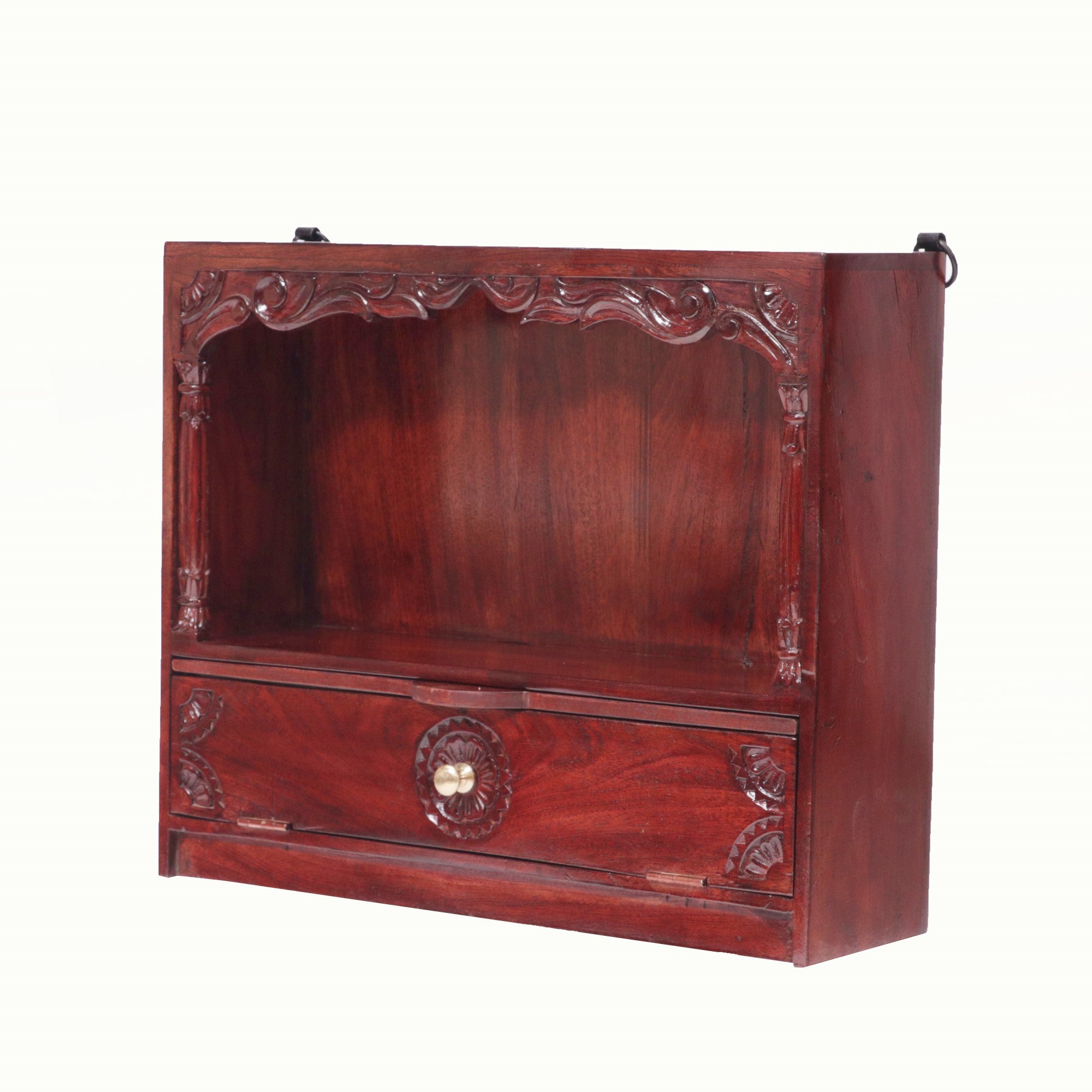 Carved Wall Hanging Temple with 1 Door Drawer & Tray Temple