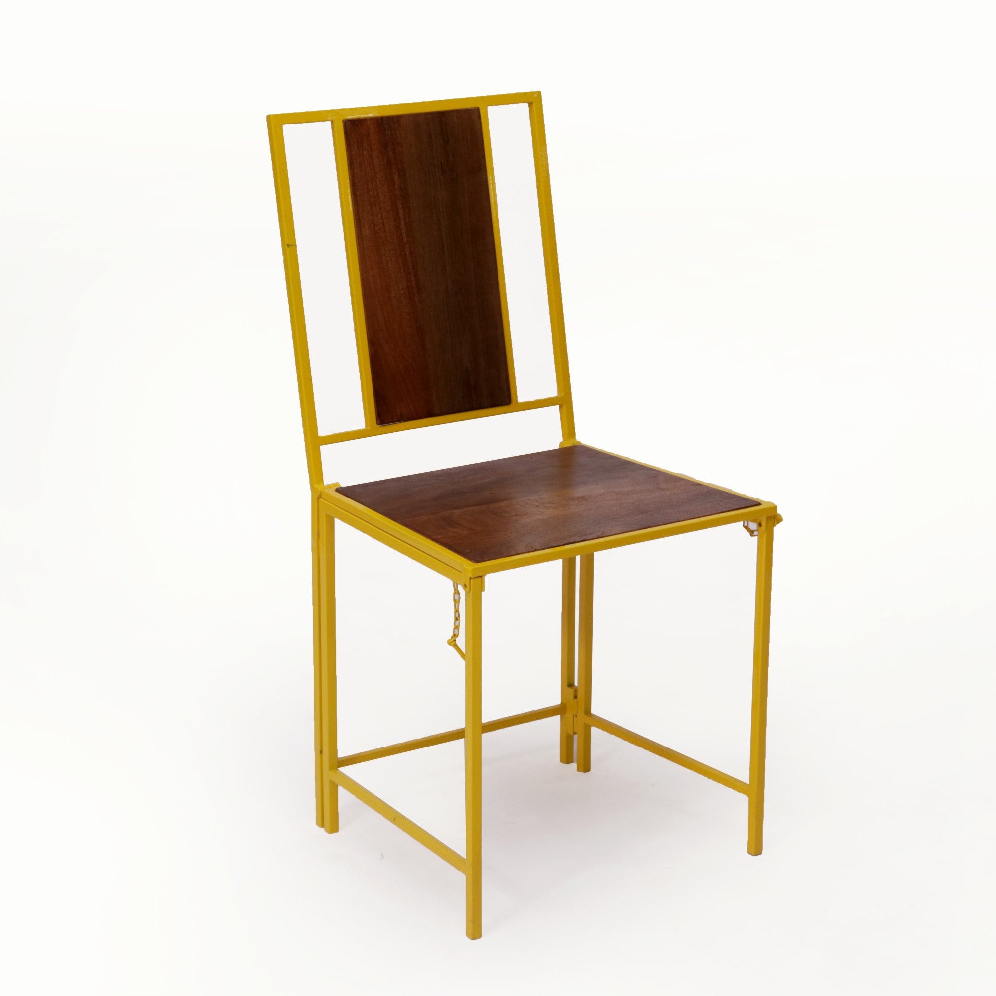 (Set of 2) Yellow Wooden Metallic Dinning Folding Chair Dining Chair