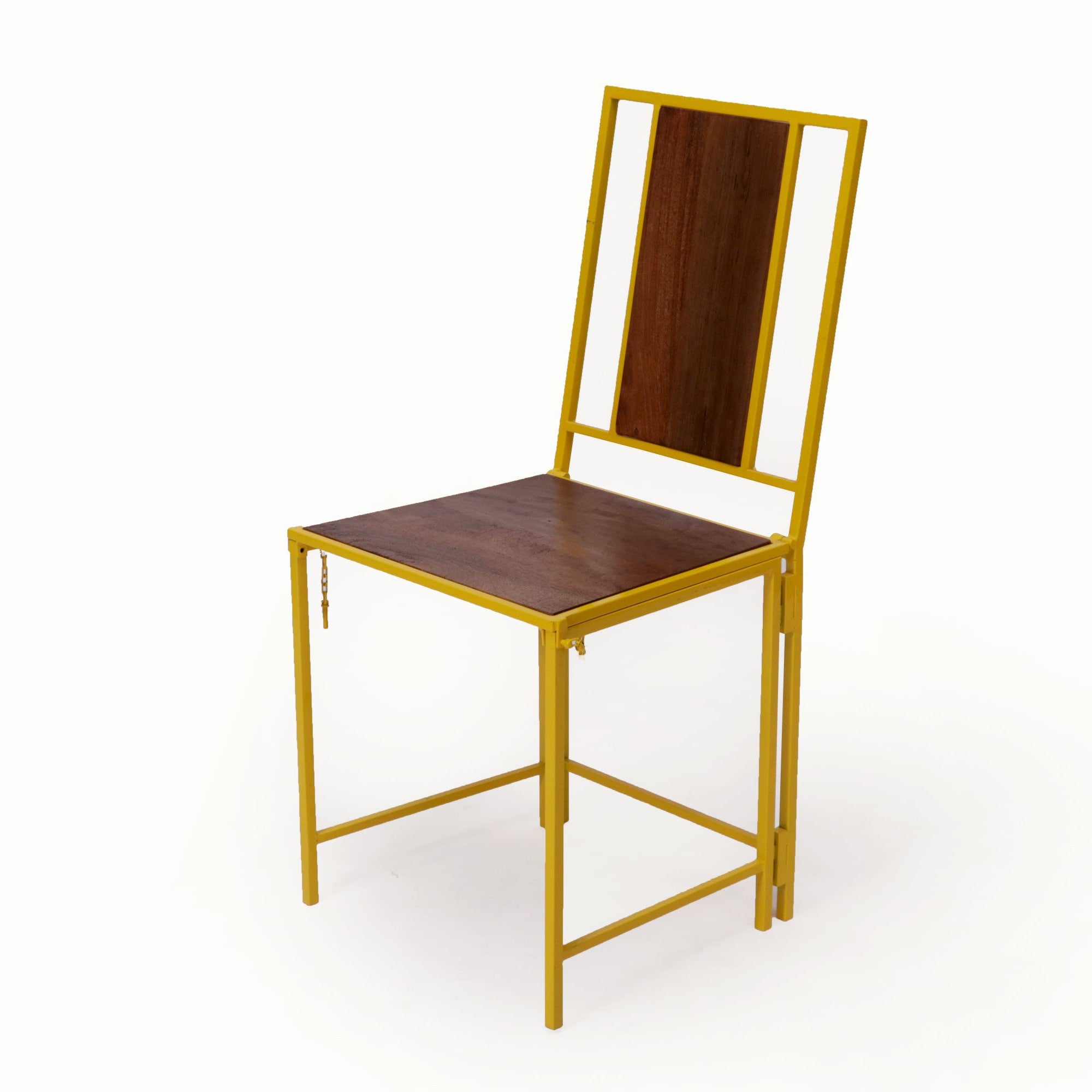 (Set of 2) Yellow Wooden Metallic Dinning Folding Chair Dining Chair