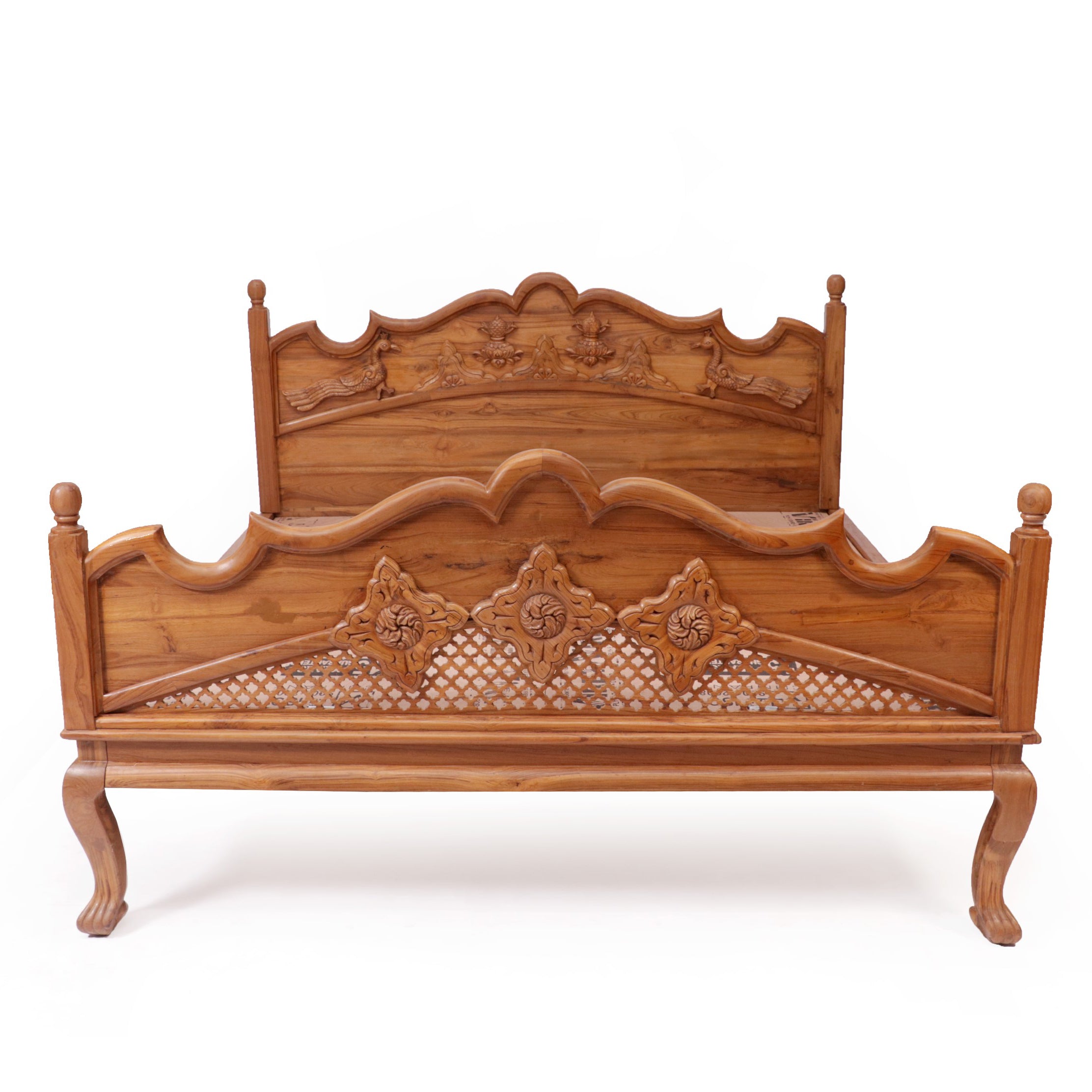 Teak Wood Light Brown-Finish Bed - Main Image