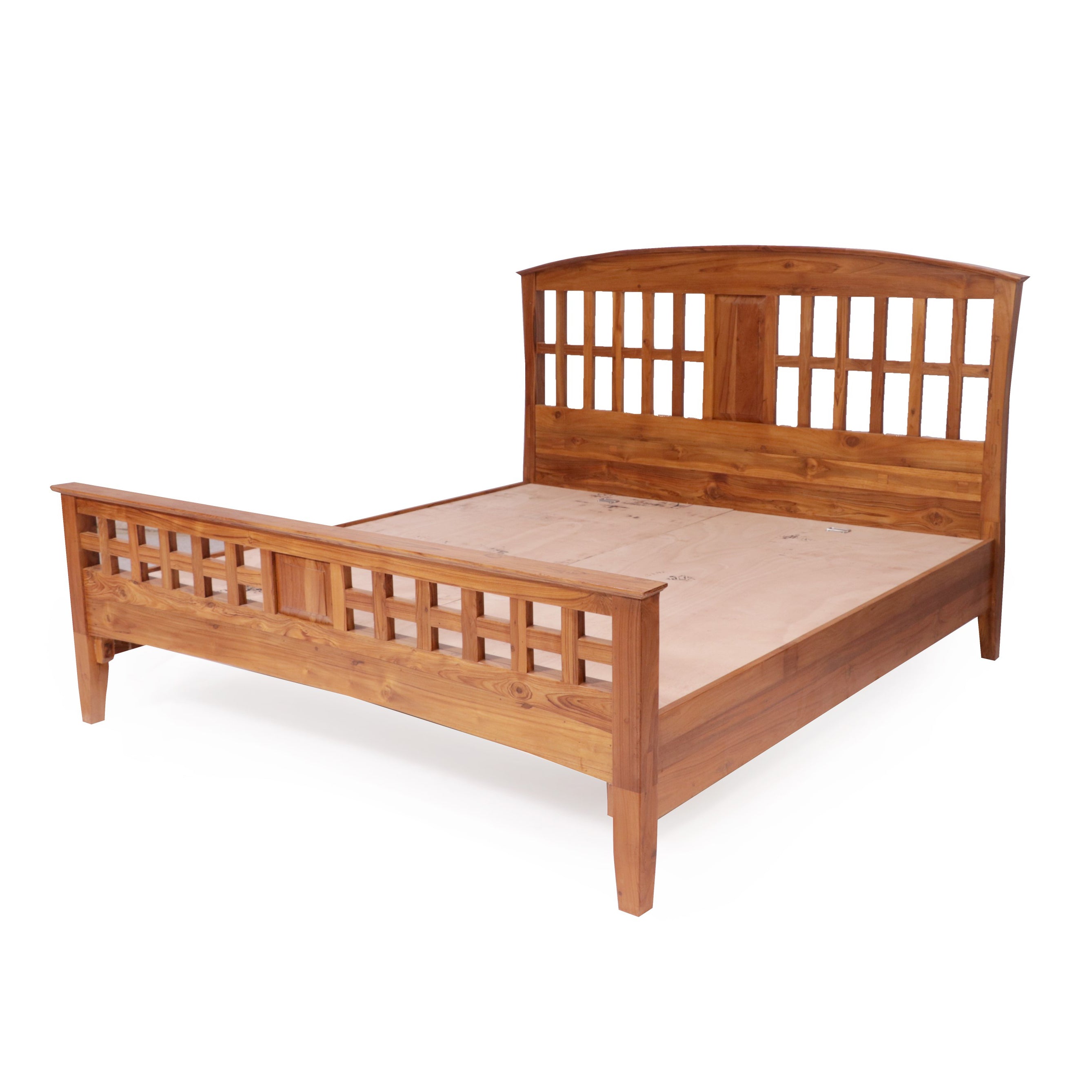 Rectangular Design Bed in Natural Light Brown Finish (Teak wood) Bed