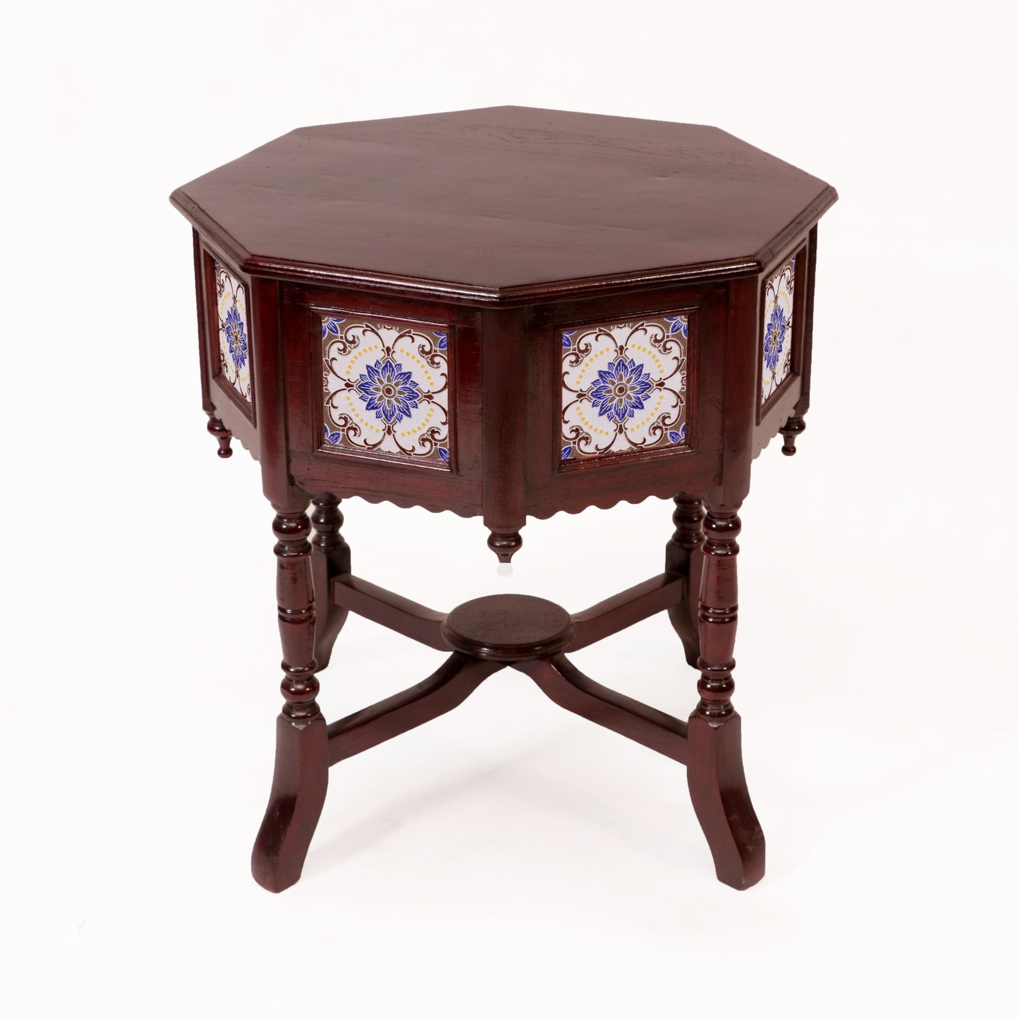 Classic Traditional Hexagonal Tiled Table End Table
