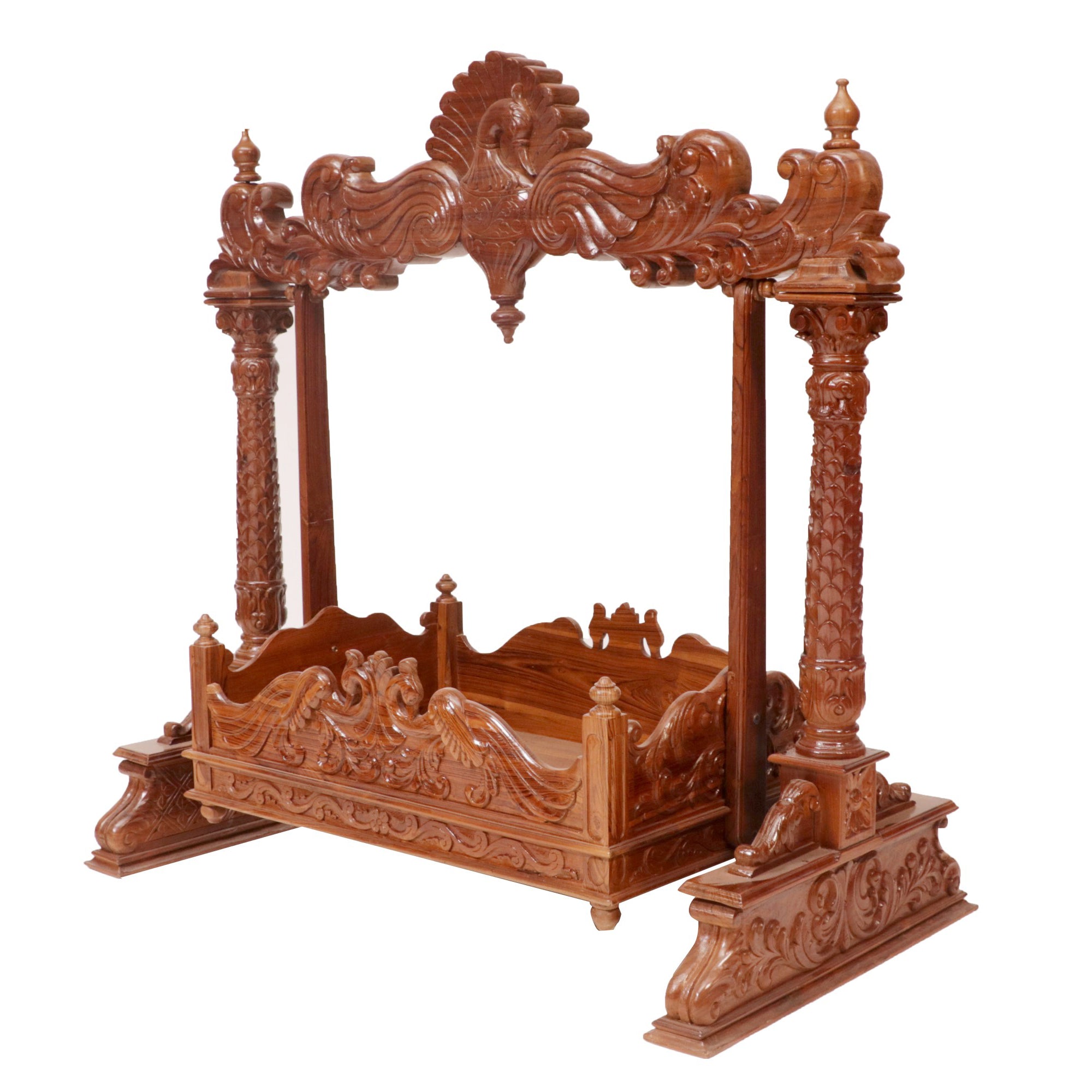Carved Peacock Style Designed Handmade Teak Wooden Cradle Cradle