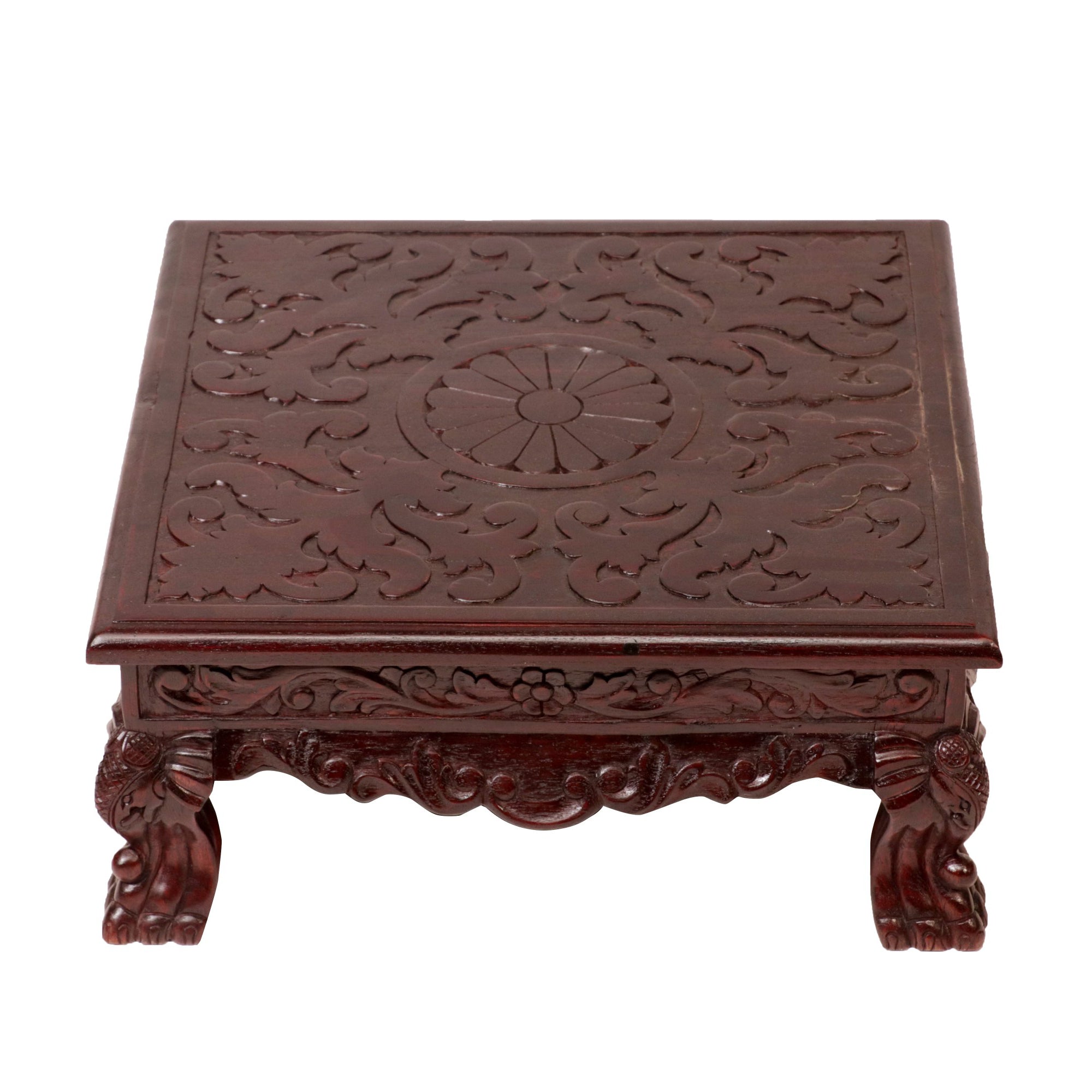 Dark Hued Teak Wood Top Carved Bajot/Choki Bajot